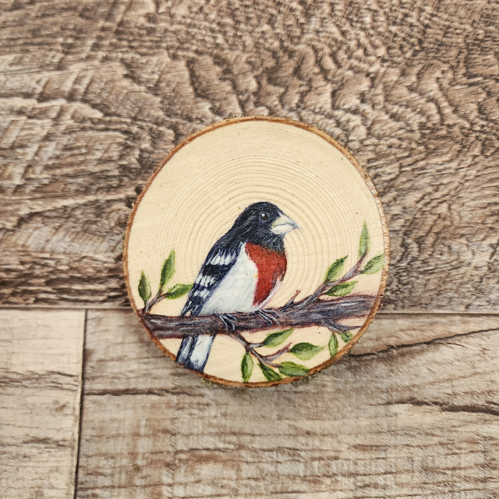 Wood Cookie Painting - Rose-Breasted Grosbeak