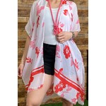 Southern Stitch Pink White Red Floral Kimono