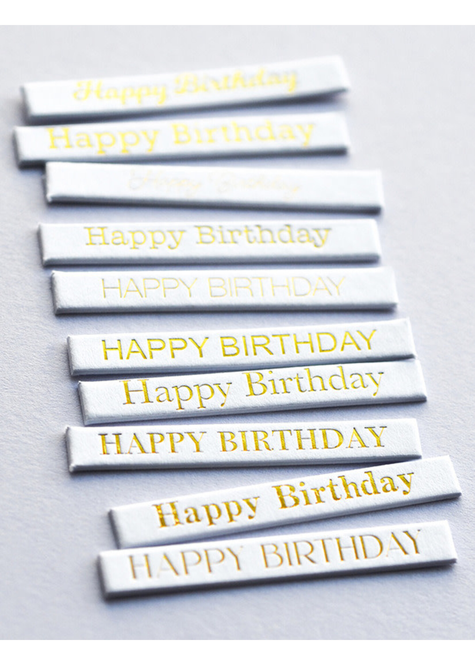 Memory Box Foil Greetings Tabs, Happy Birthday - White
