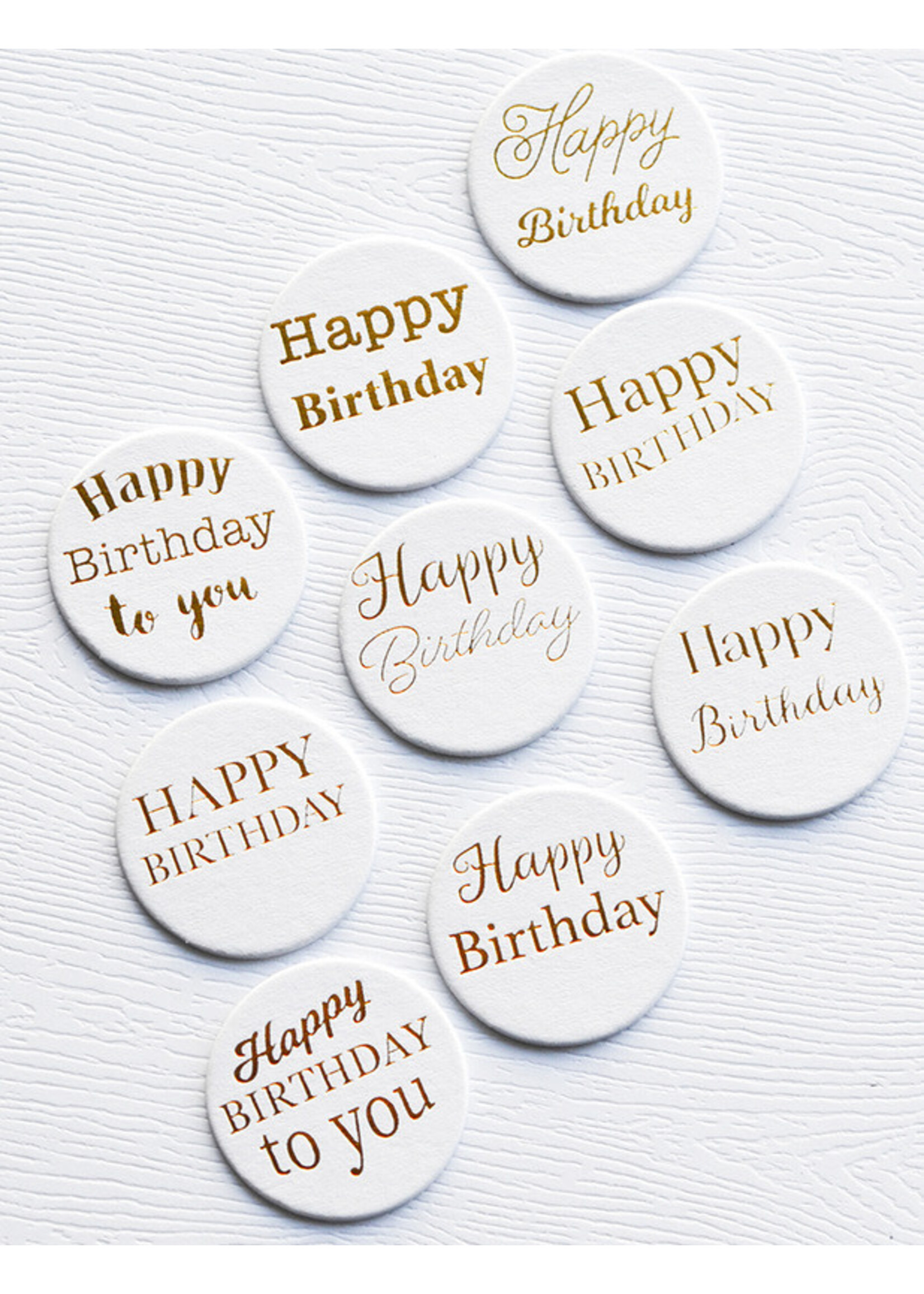 Memory Box Foil Greetings Tabs, Happy Birthday - White Circle
