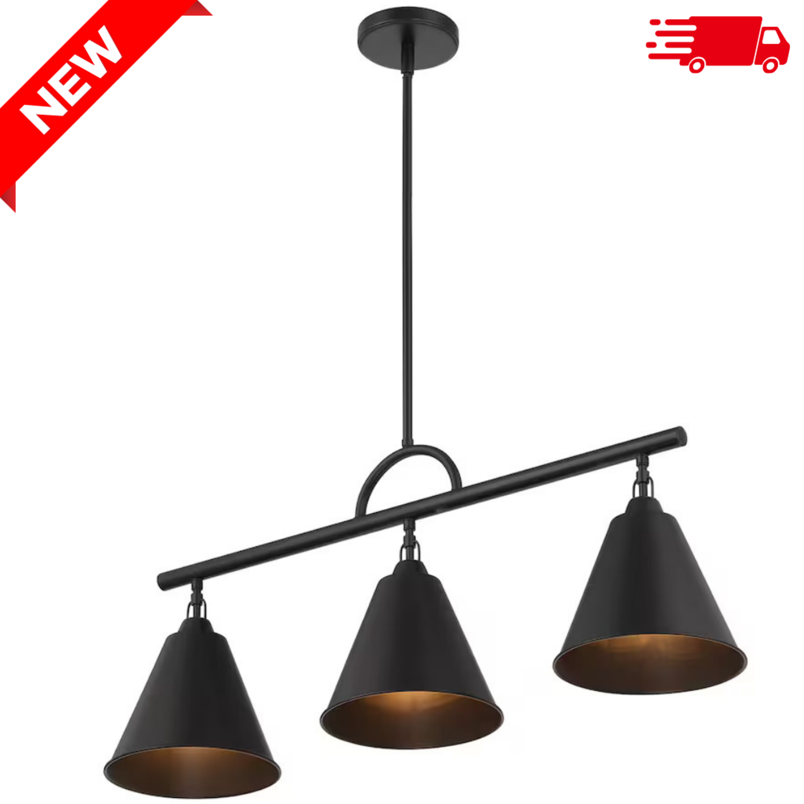 Matte Black 3-Light Chandelier