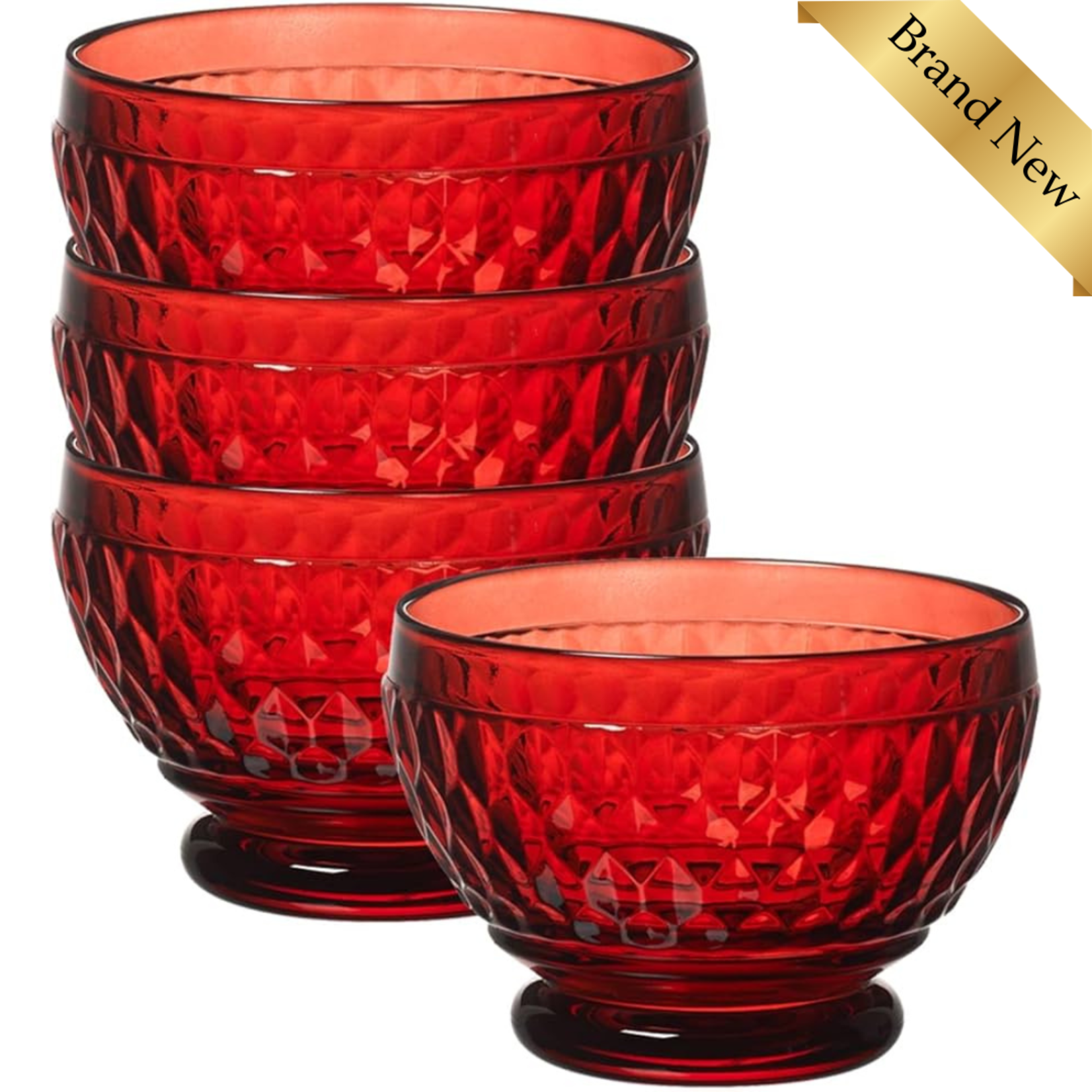 4 Red Individual Bowl Set