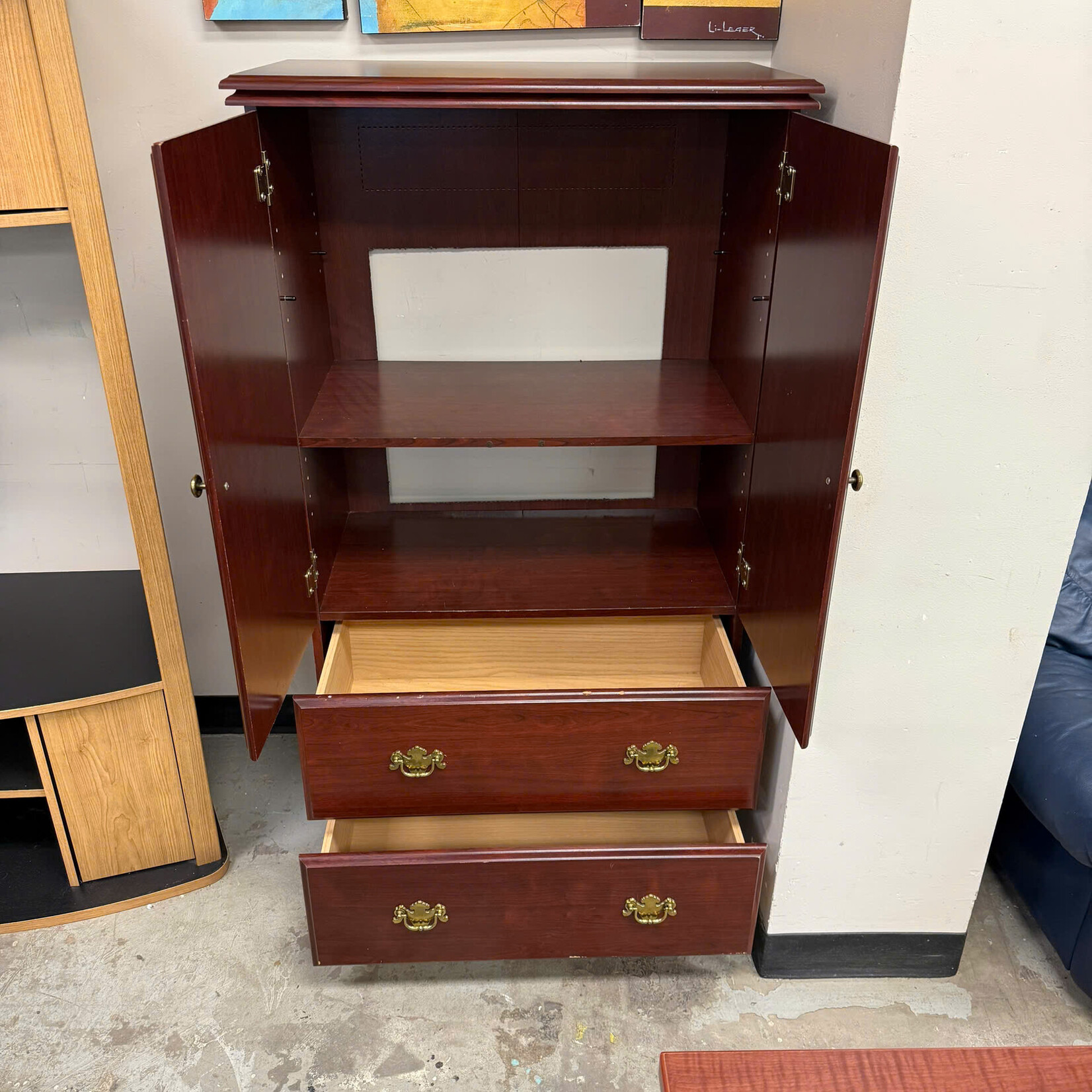cherry red shelving unit