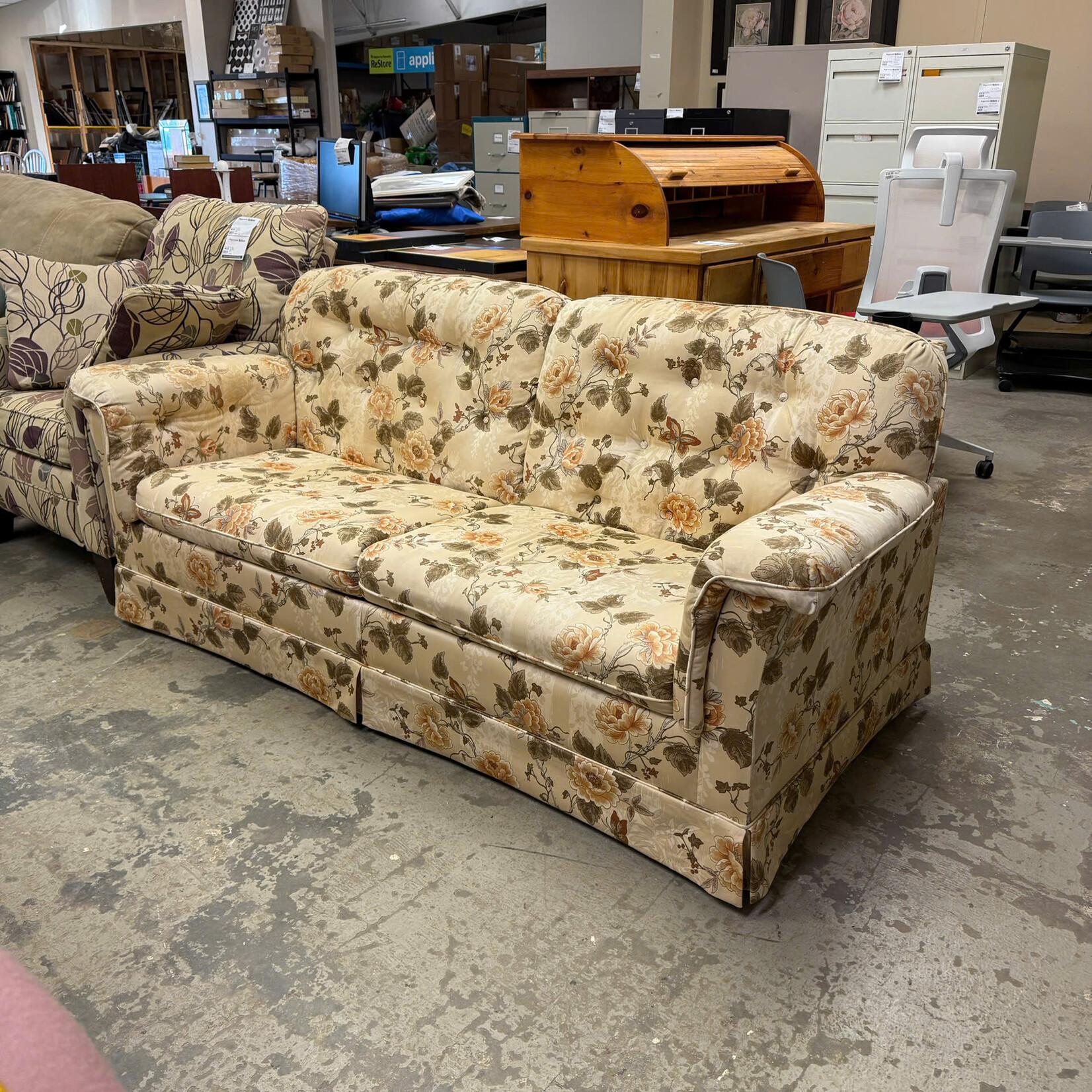 Beige Floral Pull Out Couch