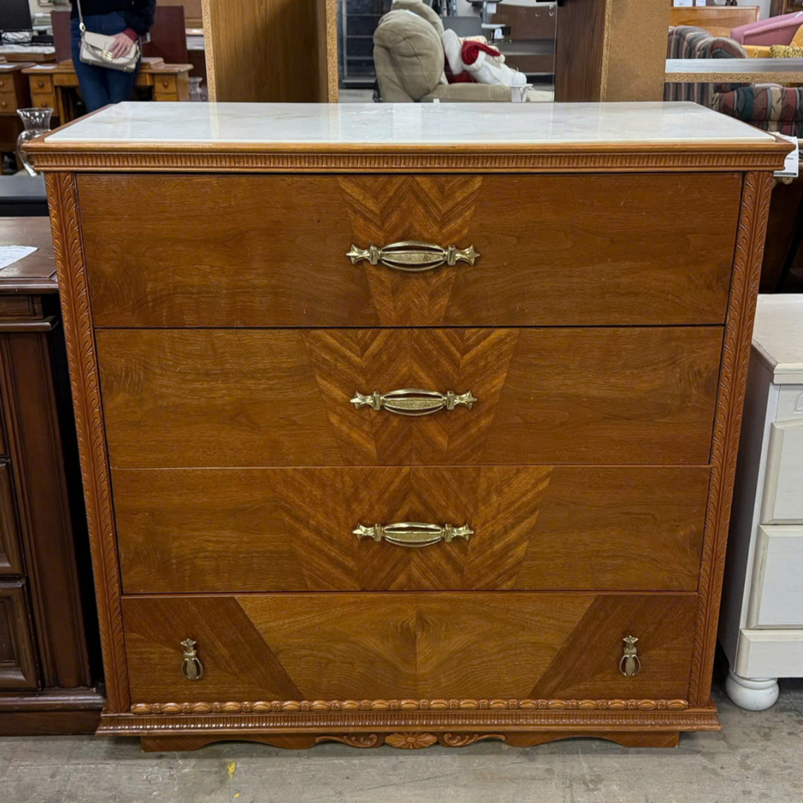 4 Drawer Marble Top Dresser
