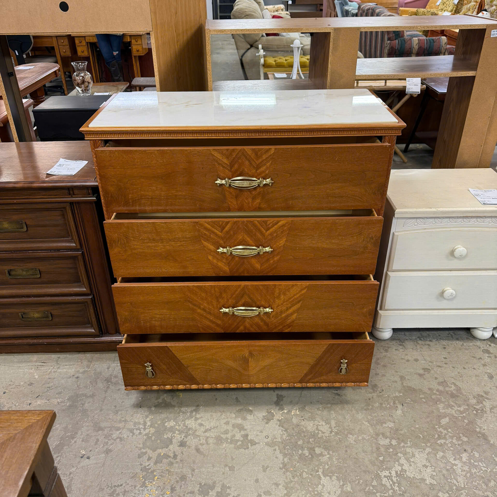 4 Drawer Marble Top Dresser