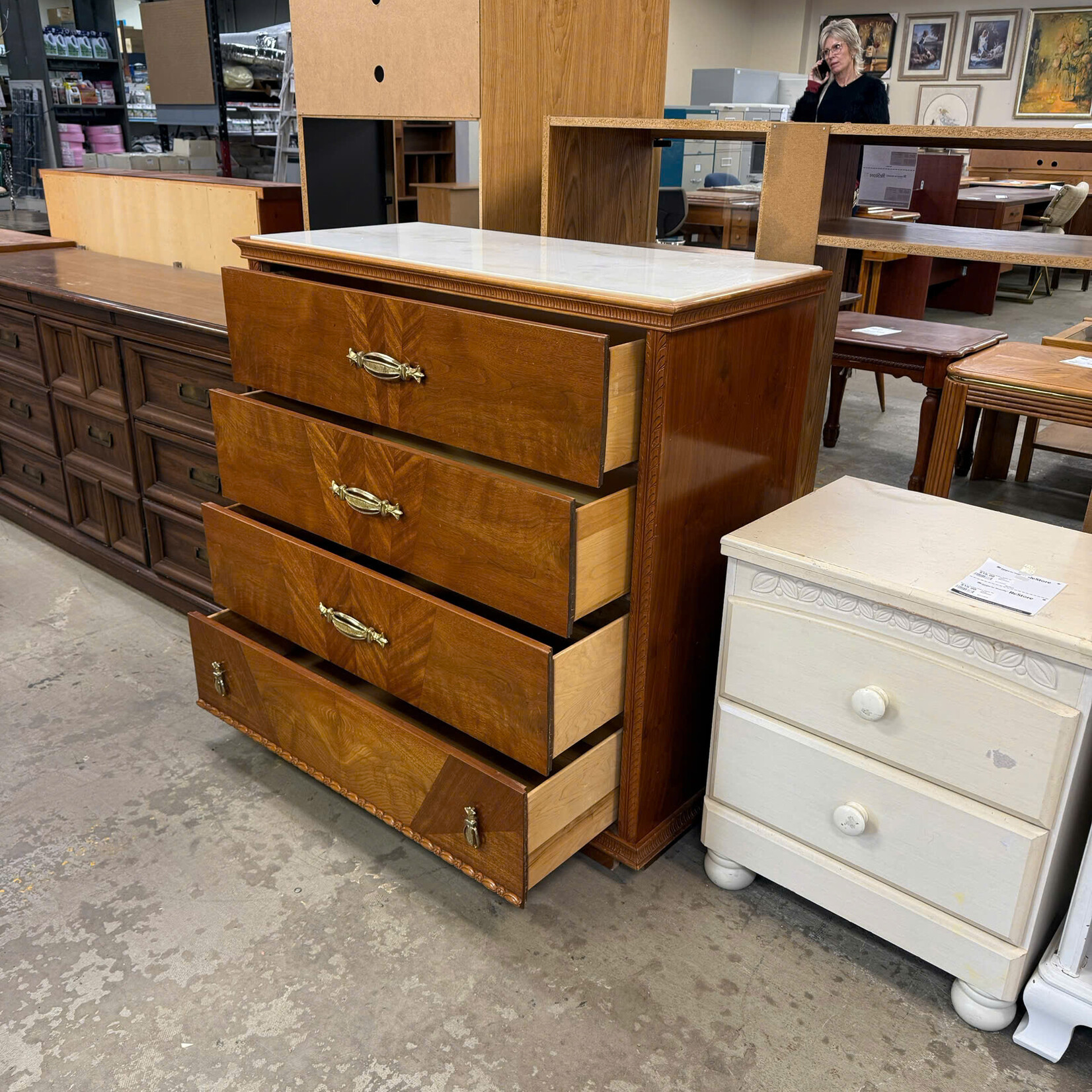 4 Drawer Marble Top Dresser