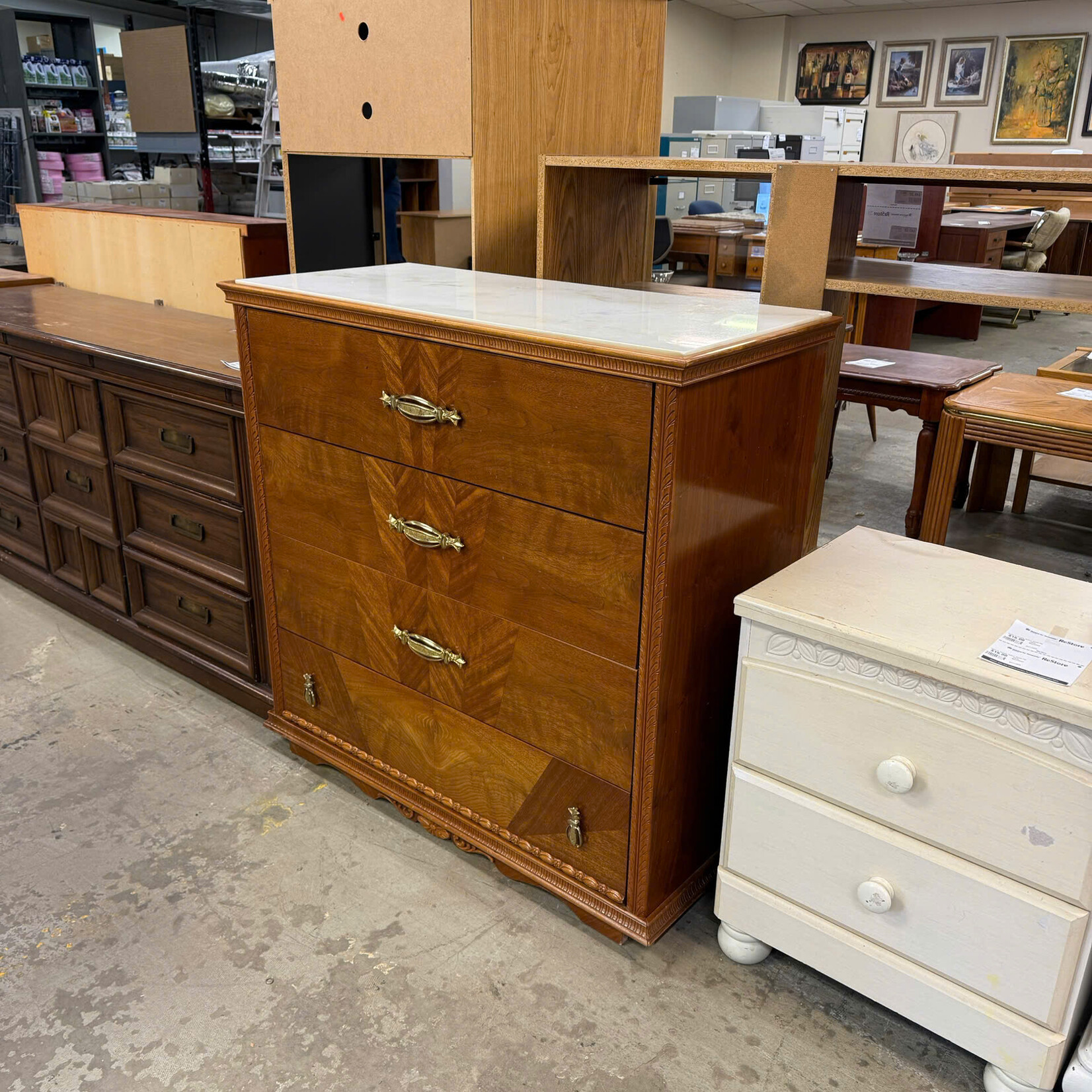 4 Drawer Marble Top Dresser