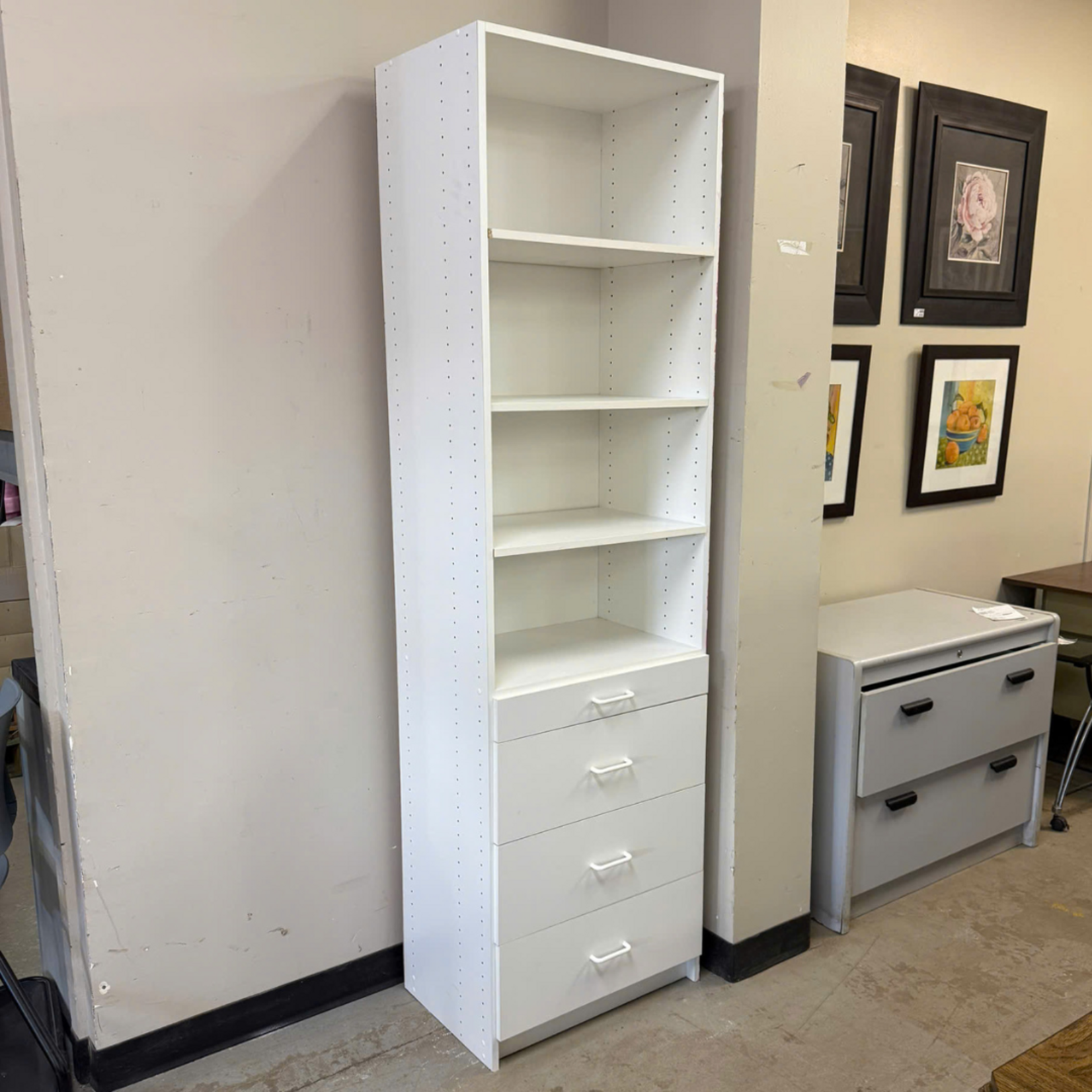 White Shelving Cabinet W/ Drawers