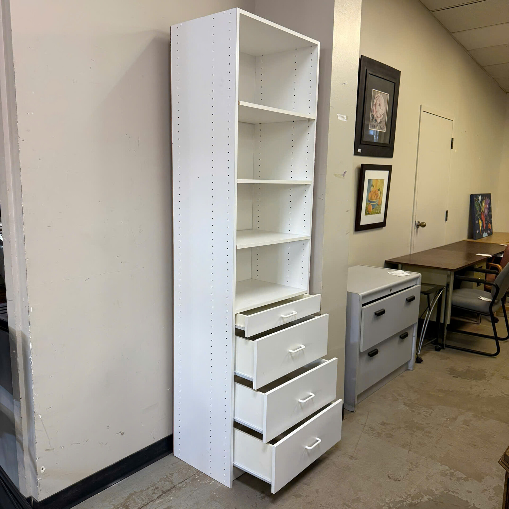 White Shelving Cabinet W/ Drawers