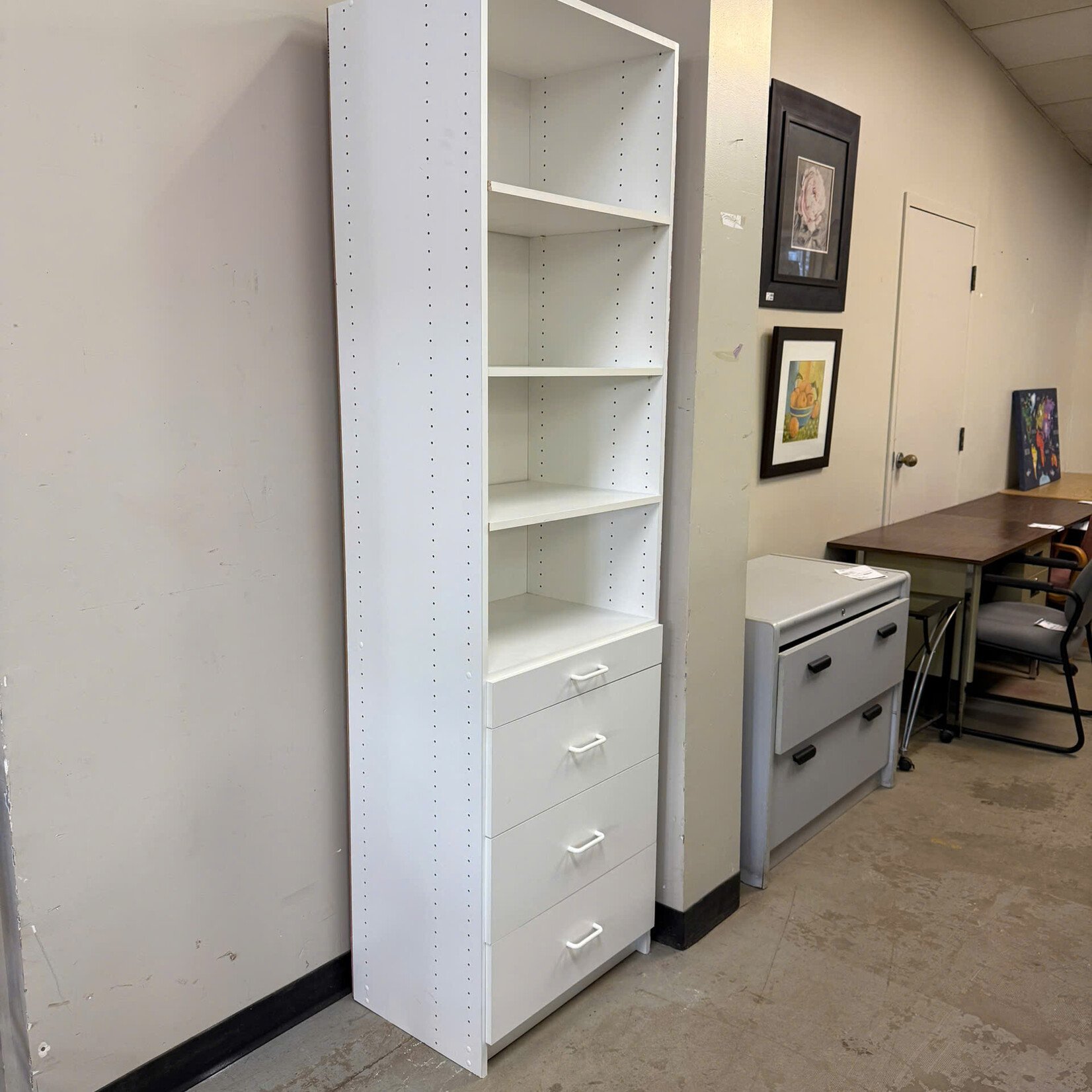 White Shelving Cabinet W/ Drawers