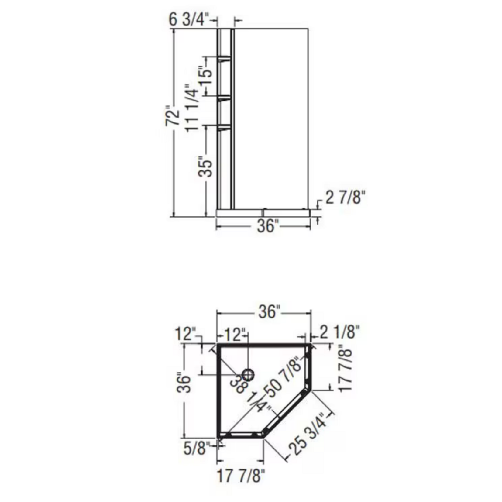 Shower Corner Kit 36L x 36W x 72H