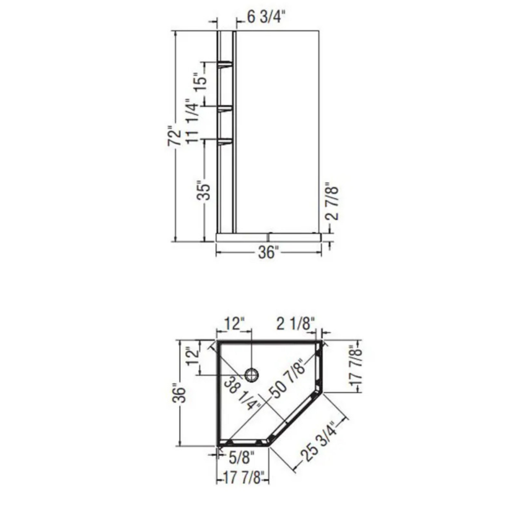 Shower Corner Kit 36L x 36W x 72H
