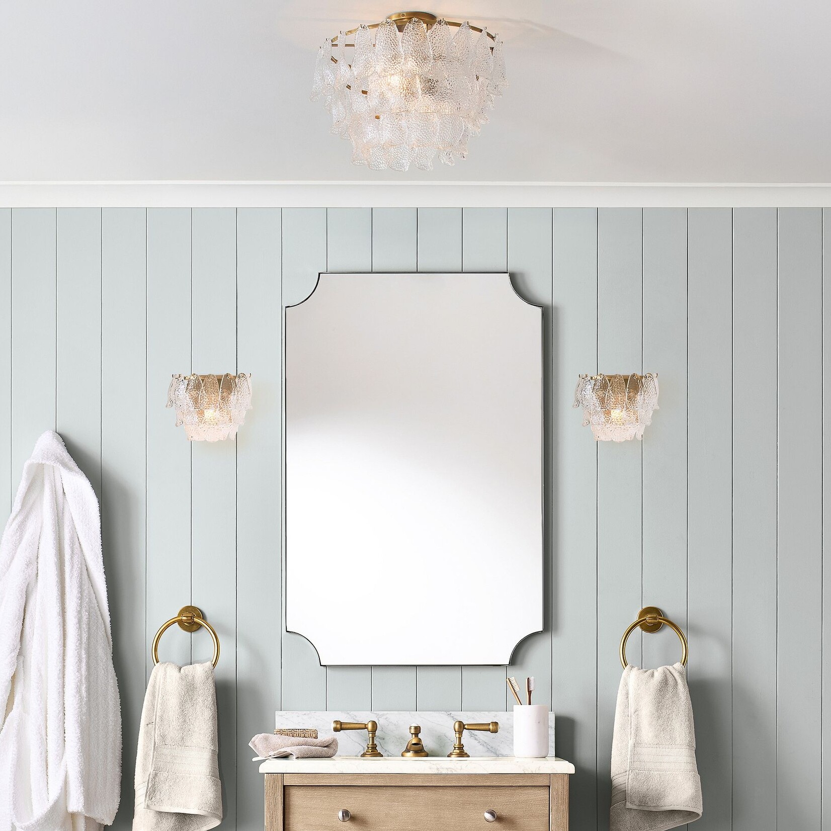 Brass Glass Leaf Light Fixture