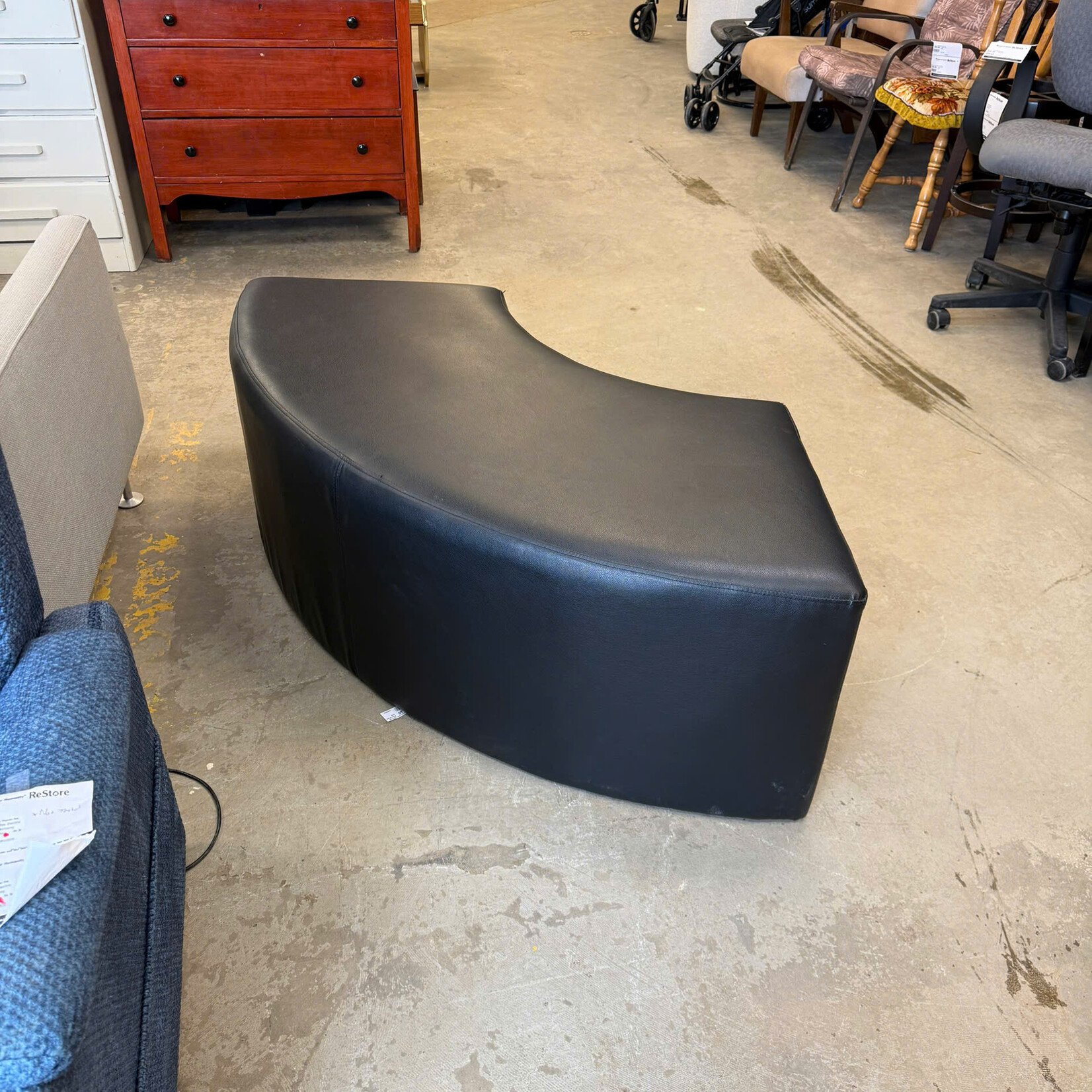 Black Curved Pleather Bench