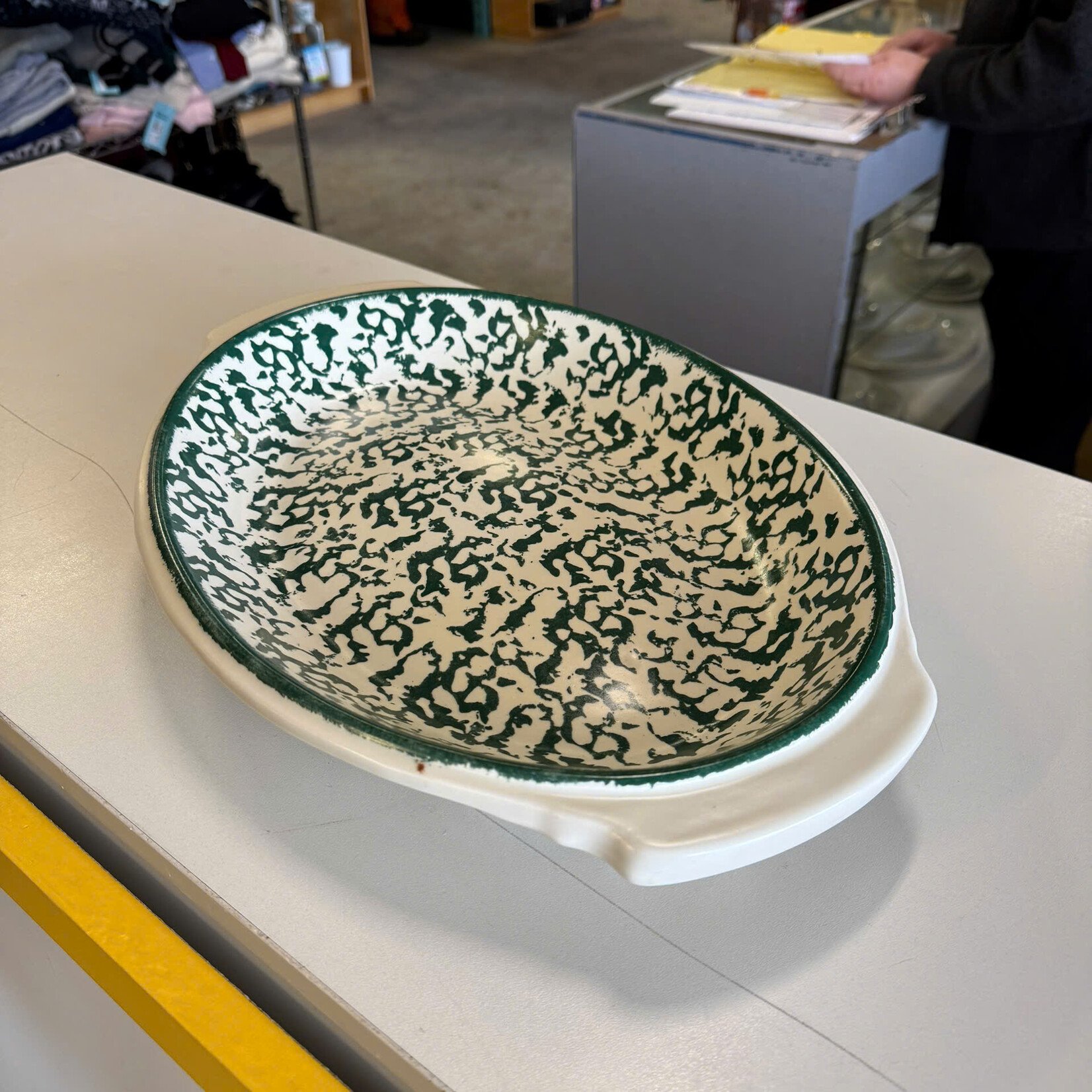 Green/White Oval Dish