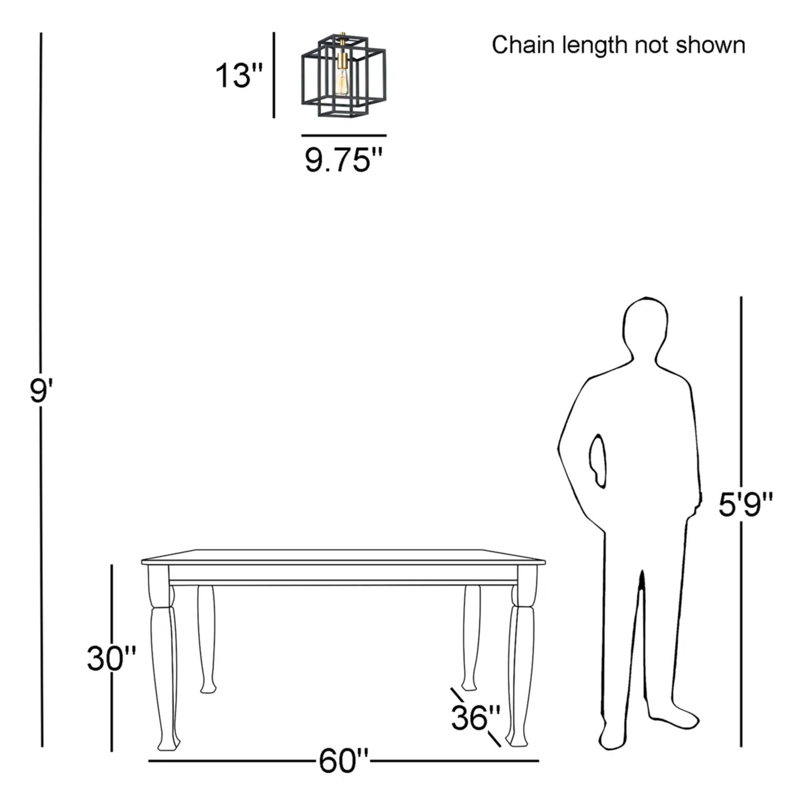 1 Light Square Rectangle Pendant