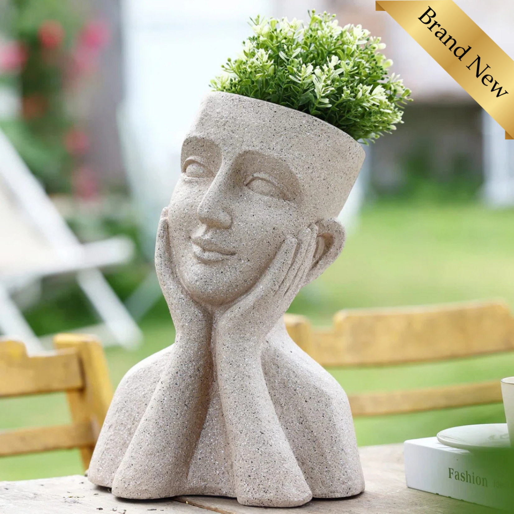 Brie Happy Face Bust Head Planter Handmade