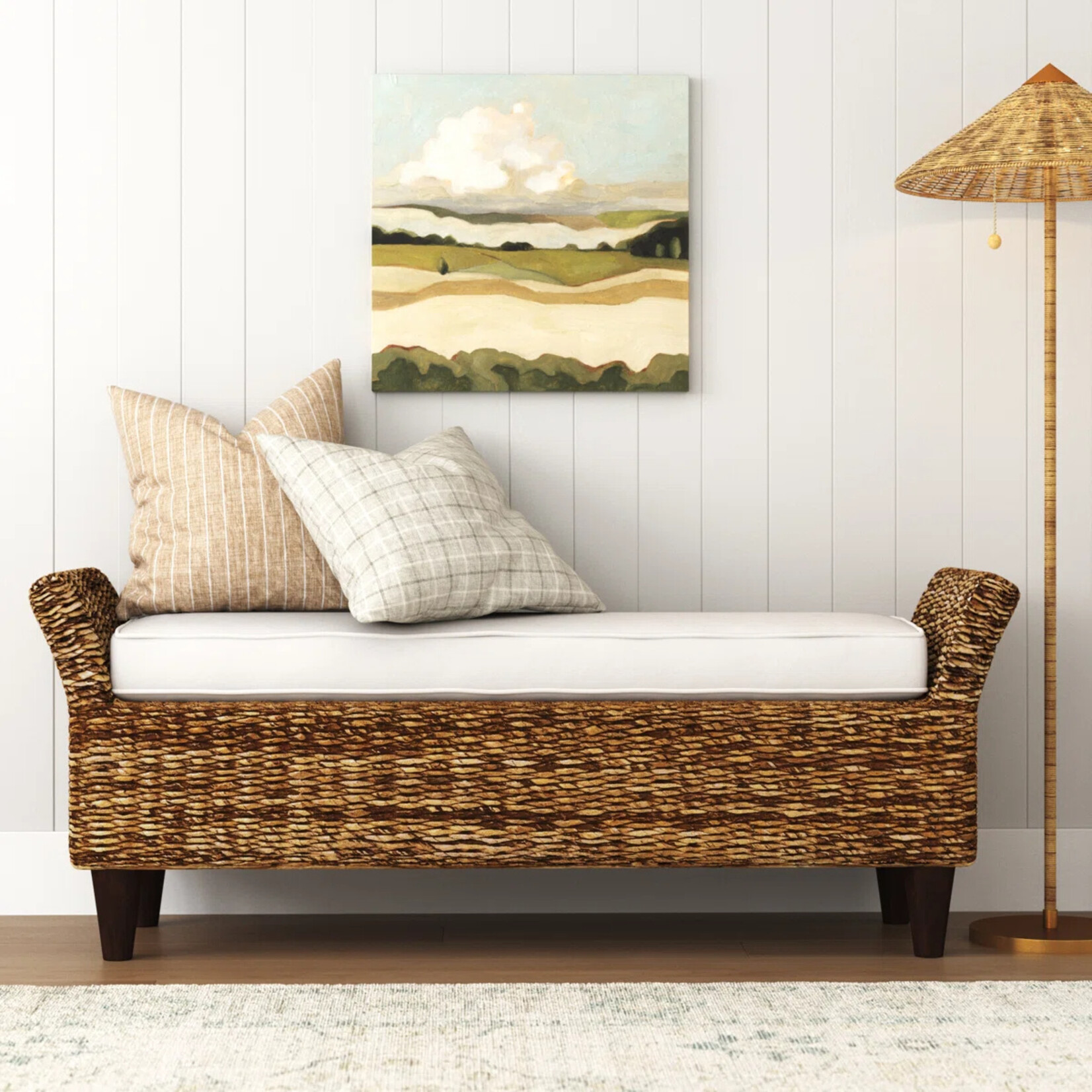WayFair Canada Calne Upholstered Wicker Bench