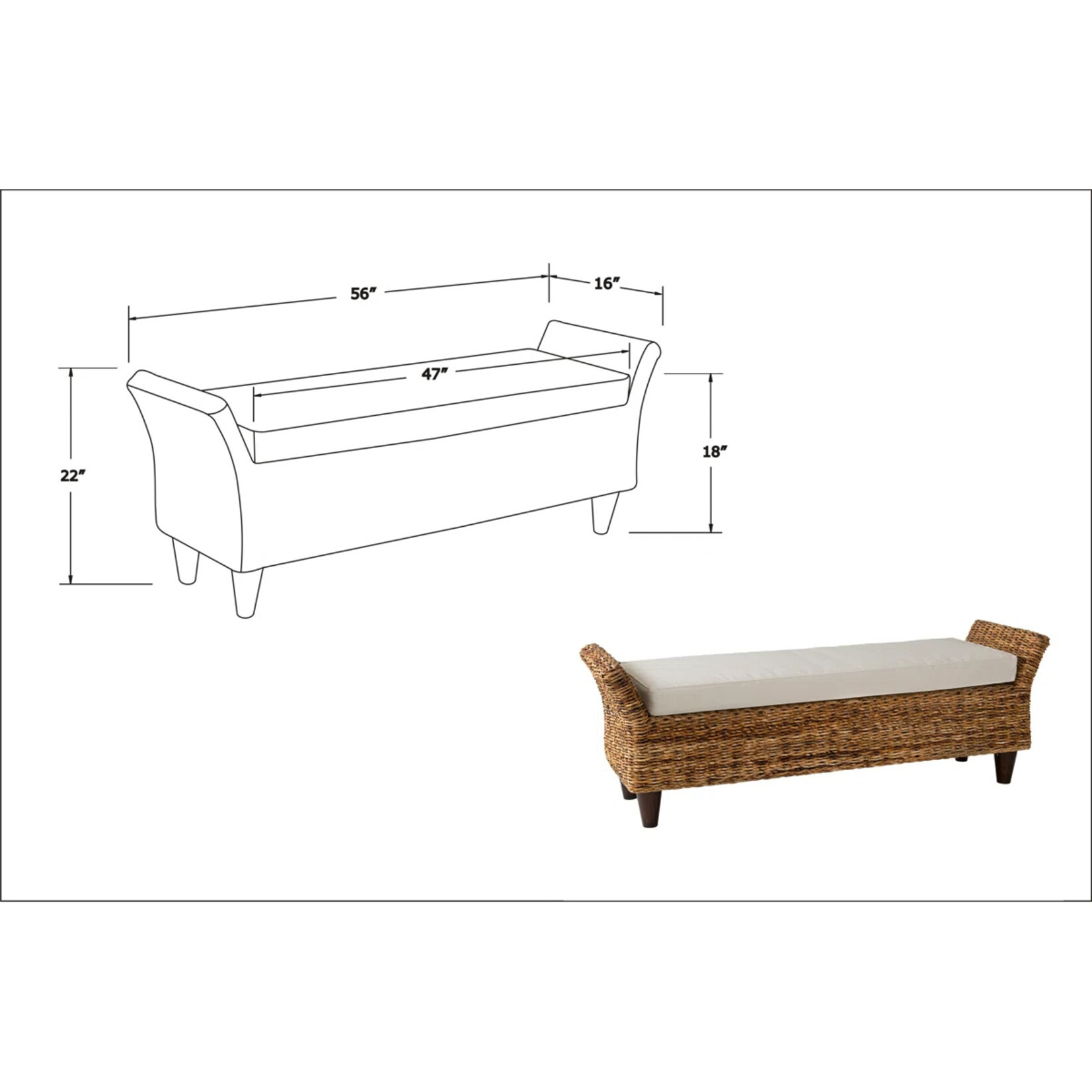 WayFair Canada Calne Upholstered Wicker Bench