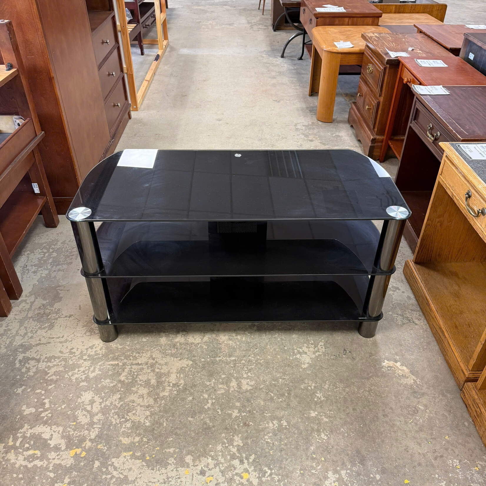 3 Tier Black Glass TV Stand