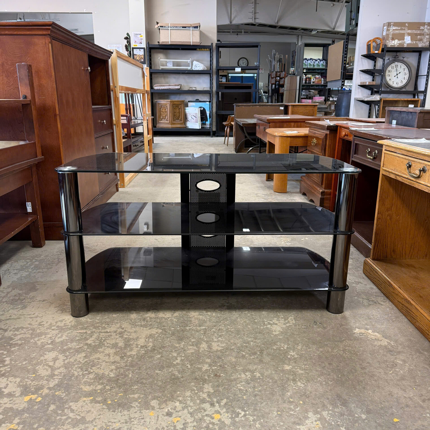 3 Tier Black Glass TV Stand
