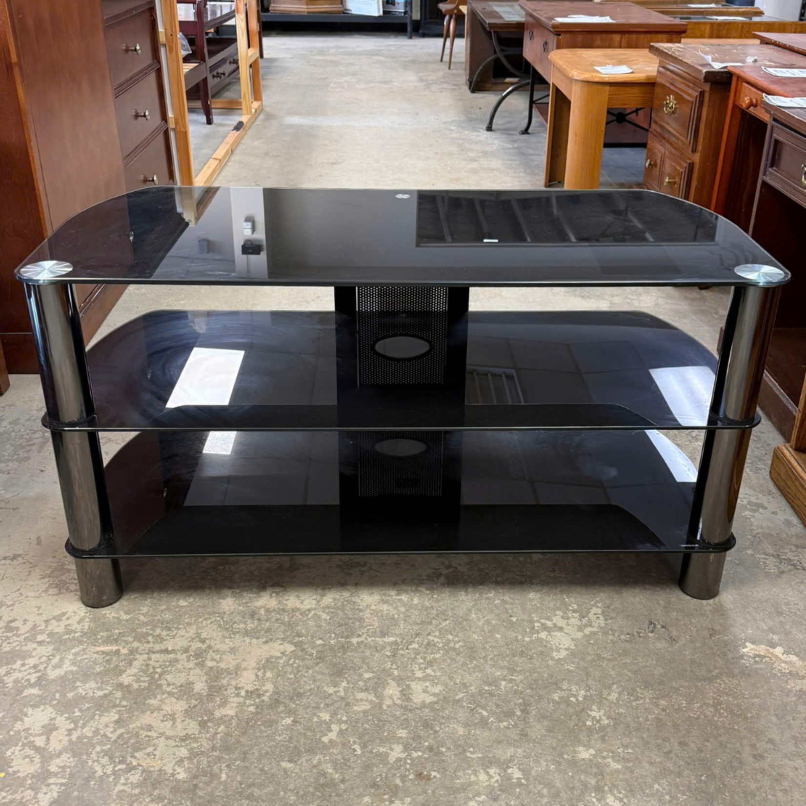 3 Tier Black Glass TV Stand