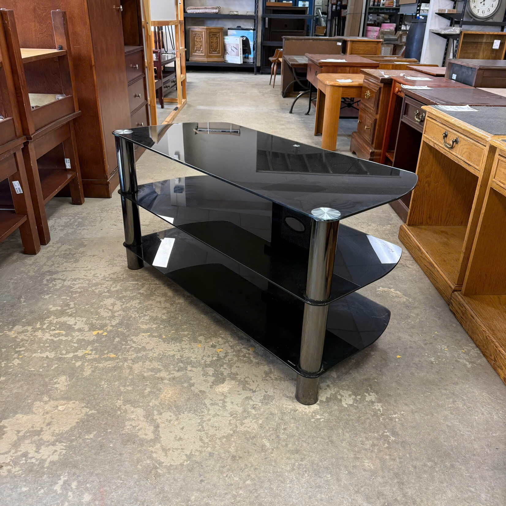 3 Tier Black Glass TV Stand