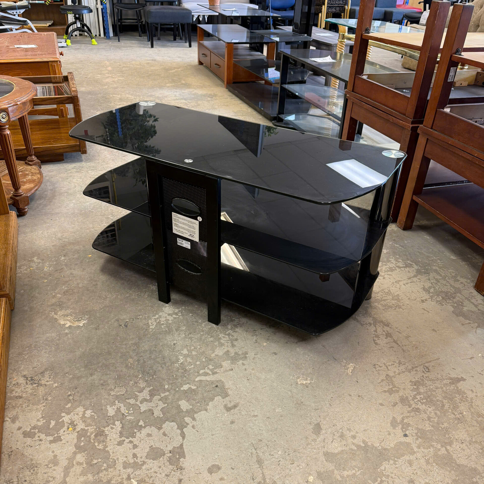 3 Tier Black Glass TV Stand