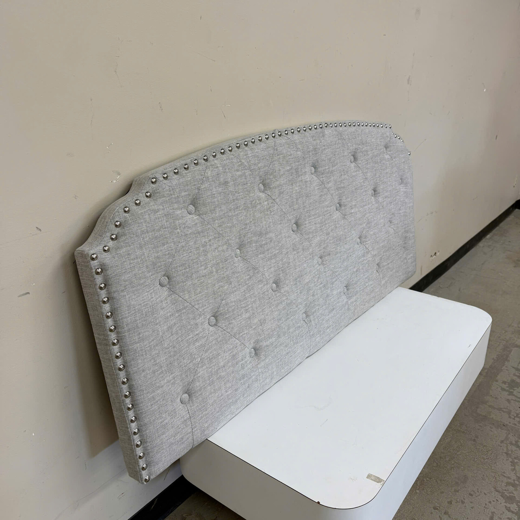 Queen Bed Light Grey Headboard