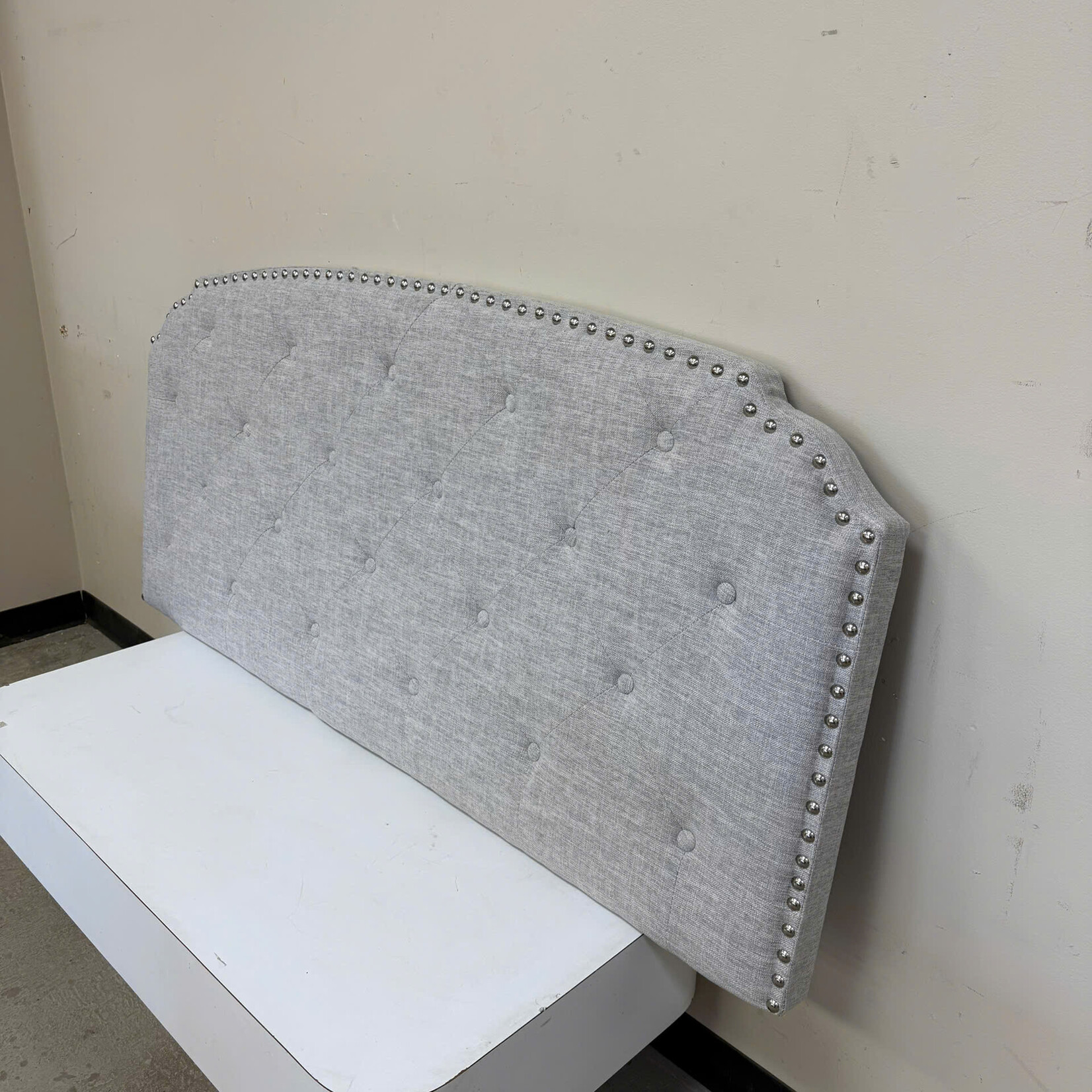 WayFair Canada Queen Bed Light Grey Headboard