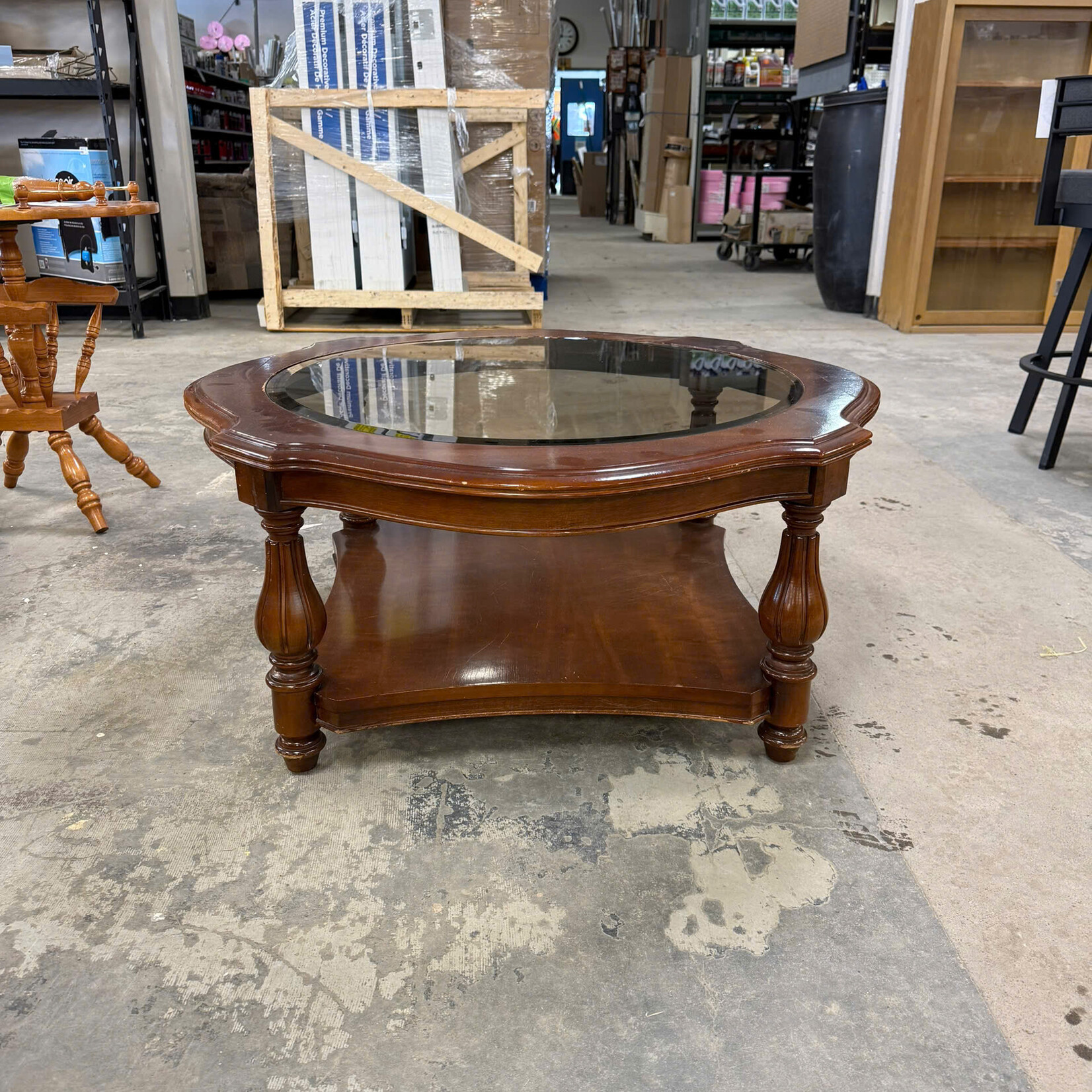 Rounded Glass Top End Table