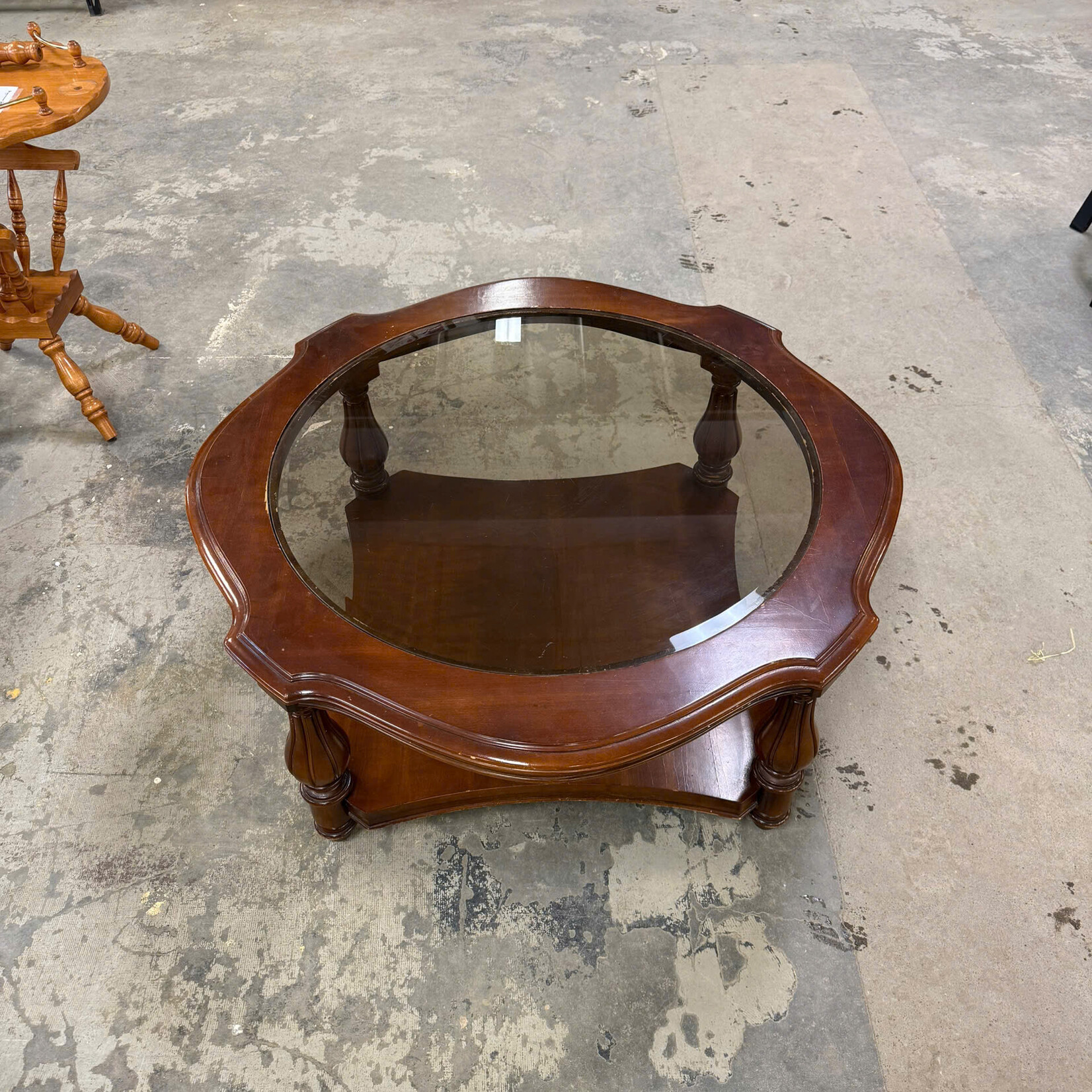 Rounded Glass Top End Table