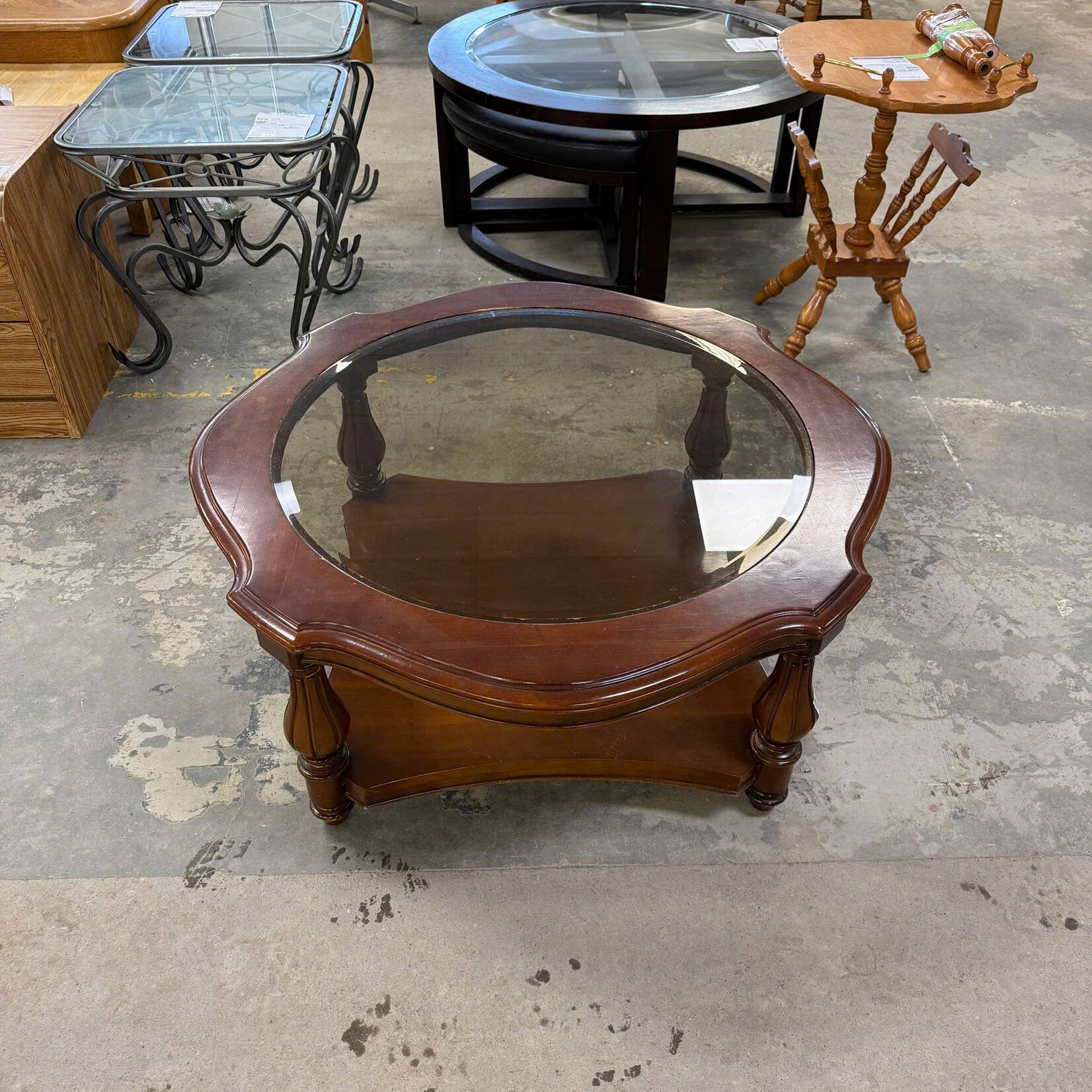 Rounded Glass Top End Table