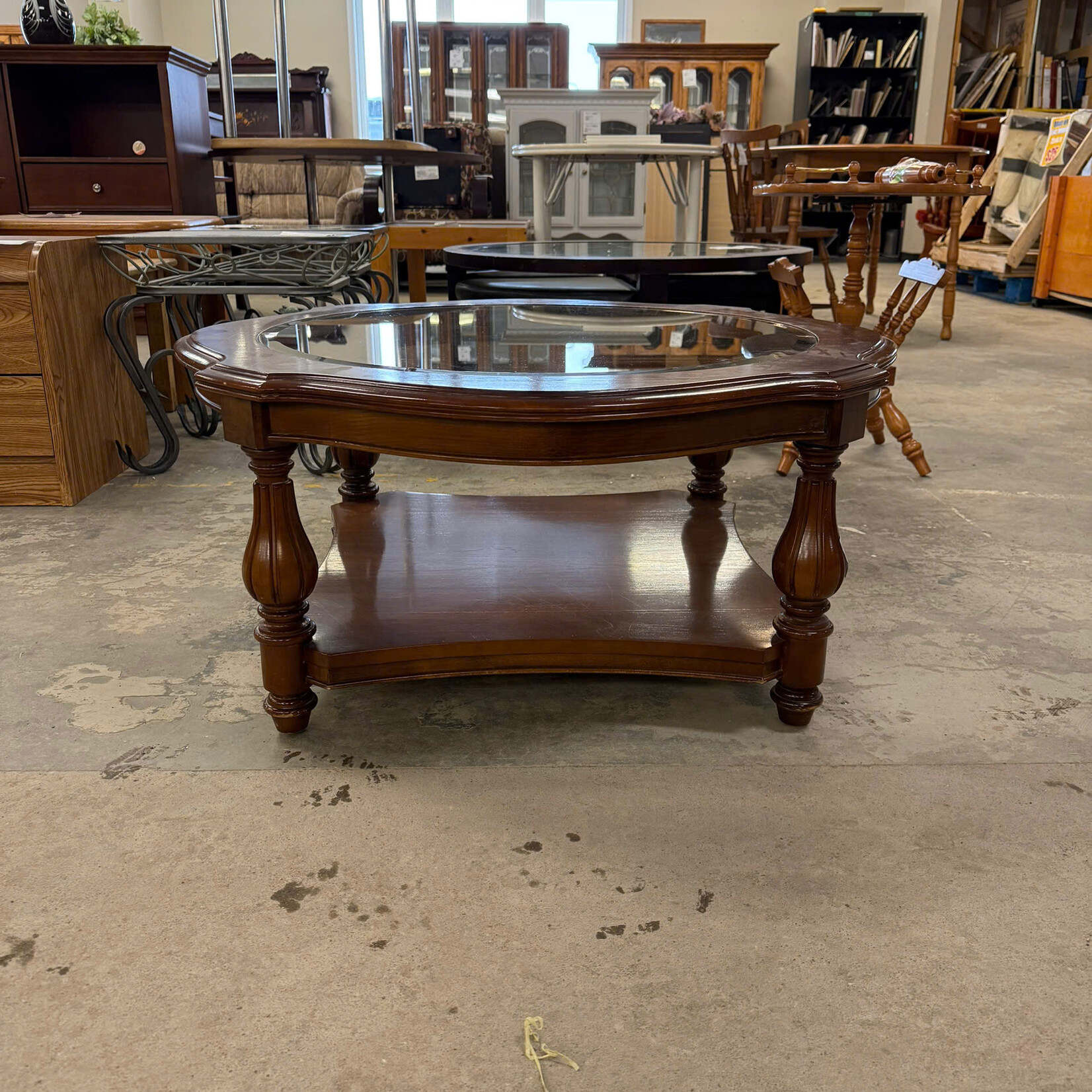 Rounded Glass Top End Table