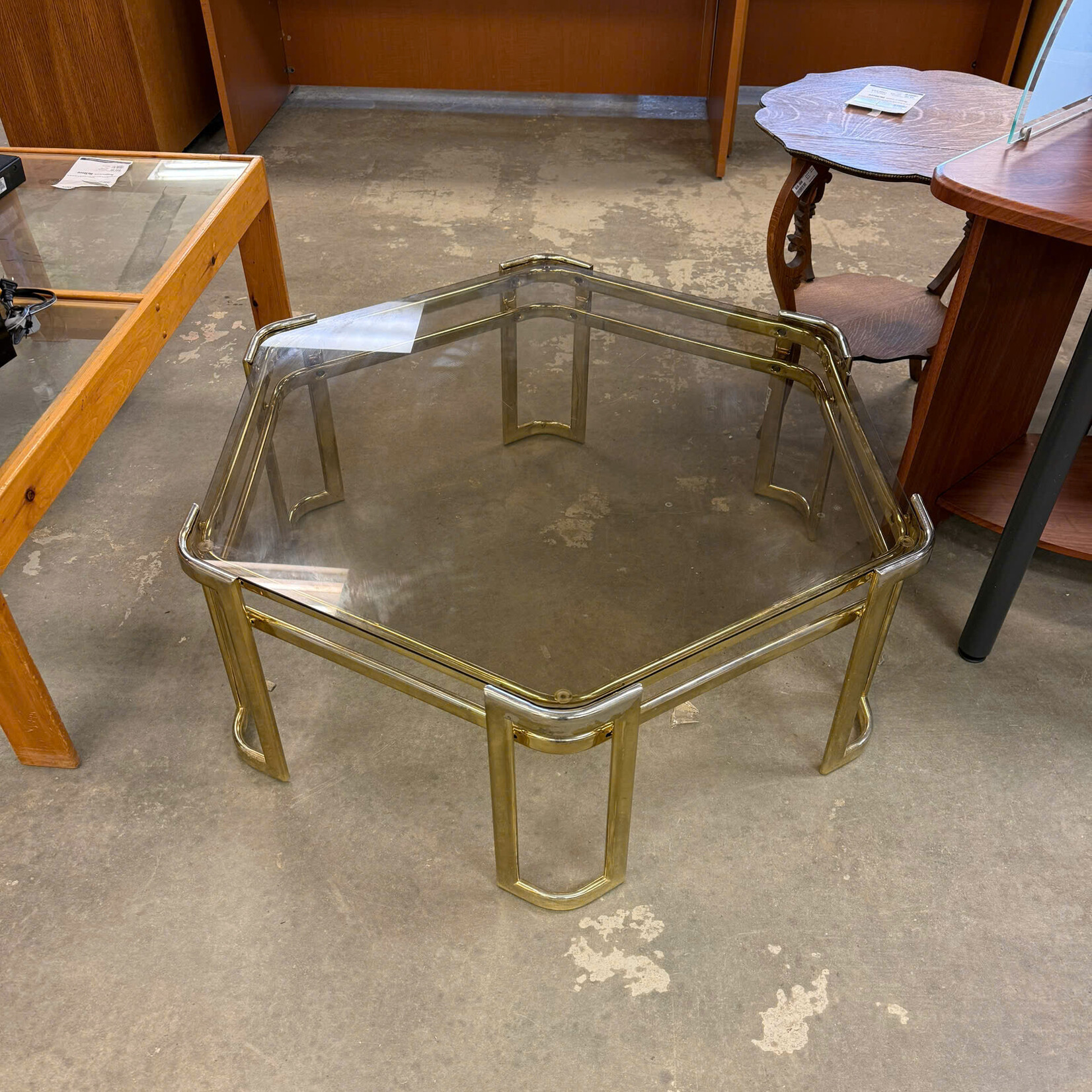 Brass Hexagon Glass Top Table