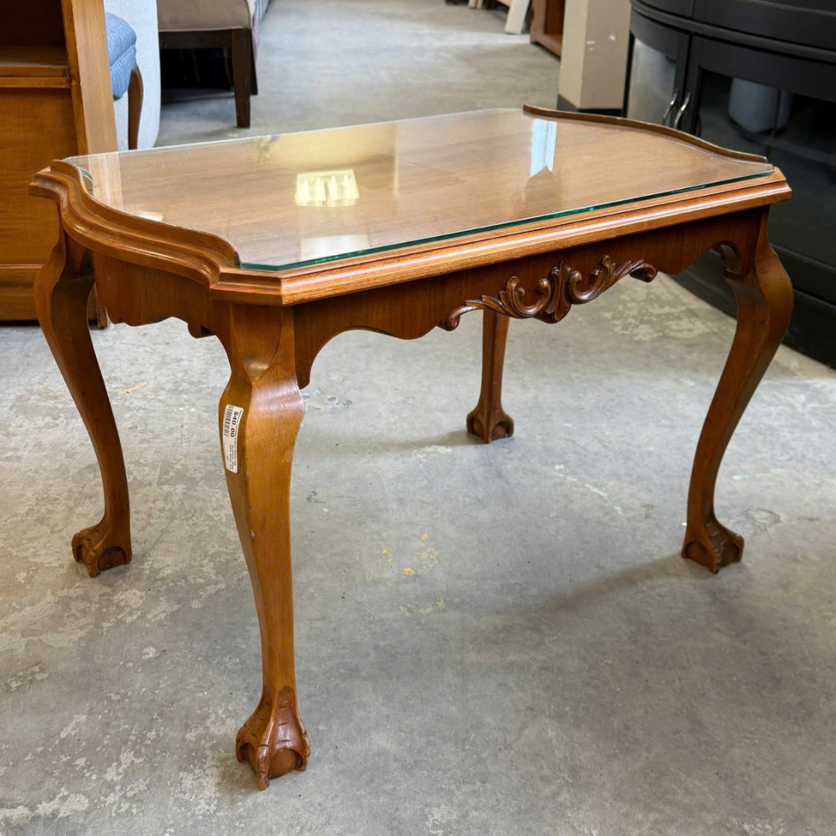 Clubfoot Table With Glass Top