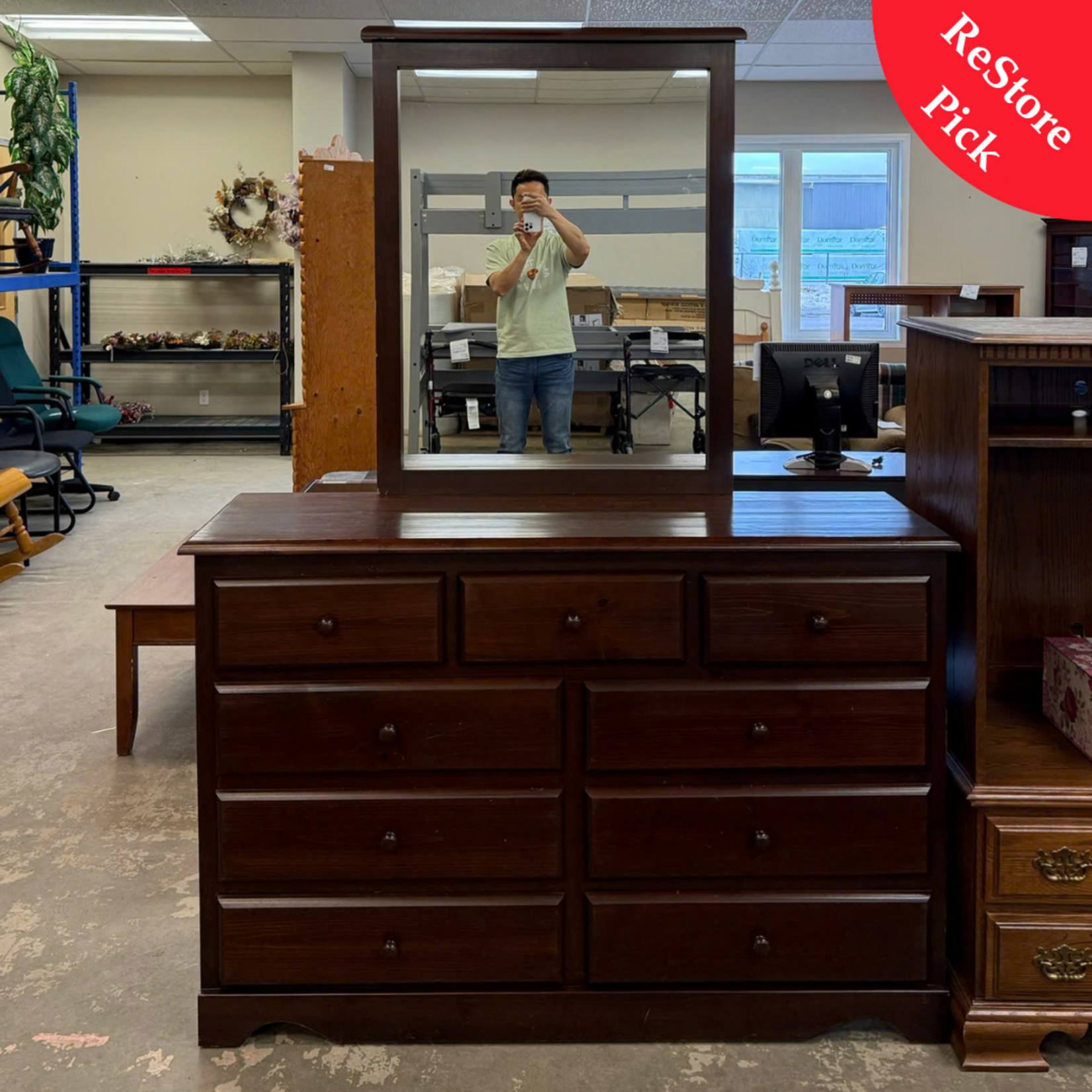 Dark Brown Wood Dresser With 9 Drawers