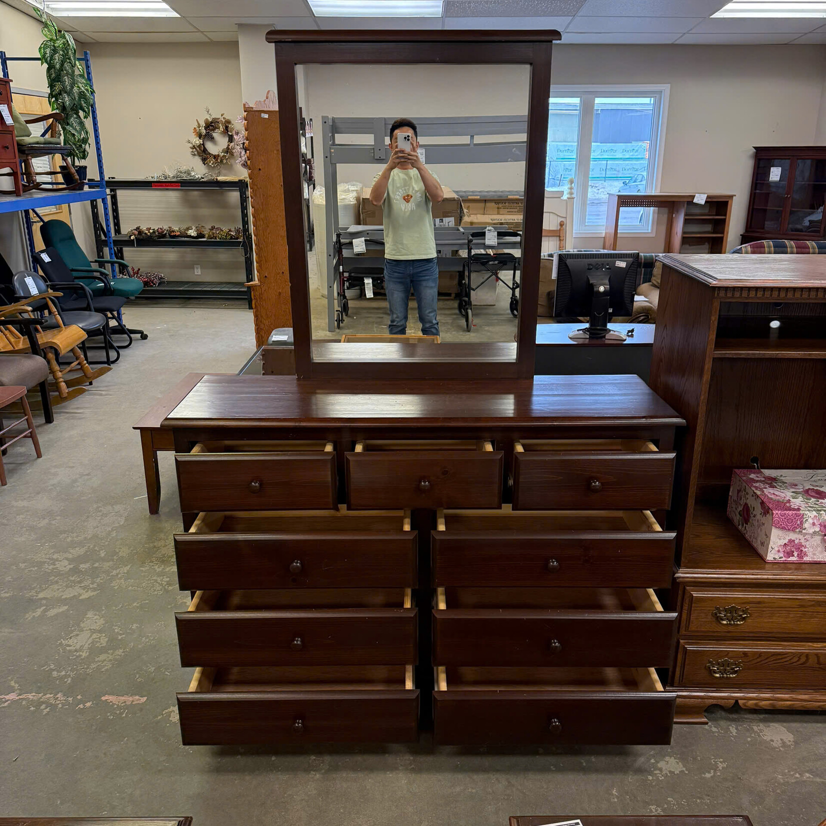 Dark Brown Wood Dresser With 9 Drawers