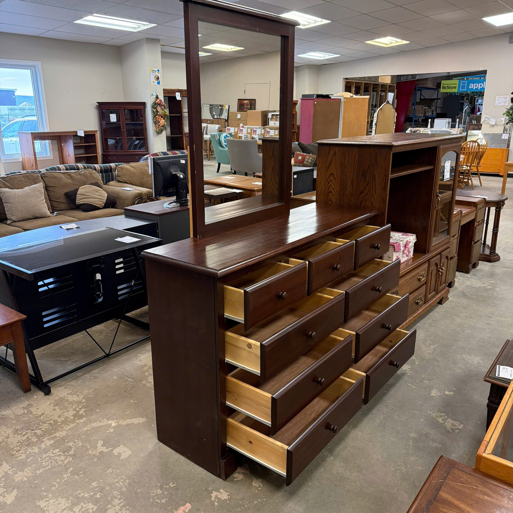 Dark Brown Wood Dresser With 9 Drawers