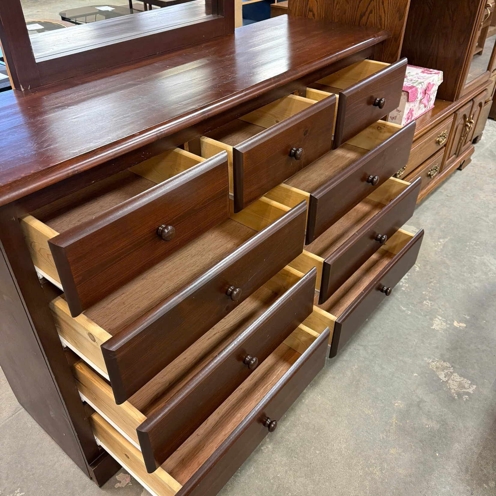 Dark Brown Wood Dresser With 9 Drawers