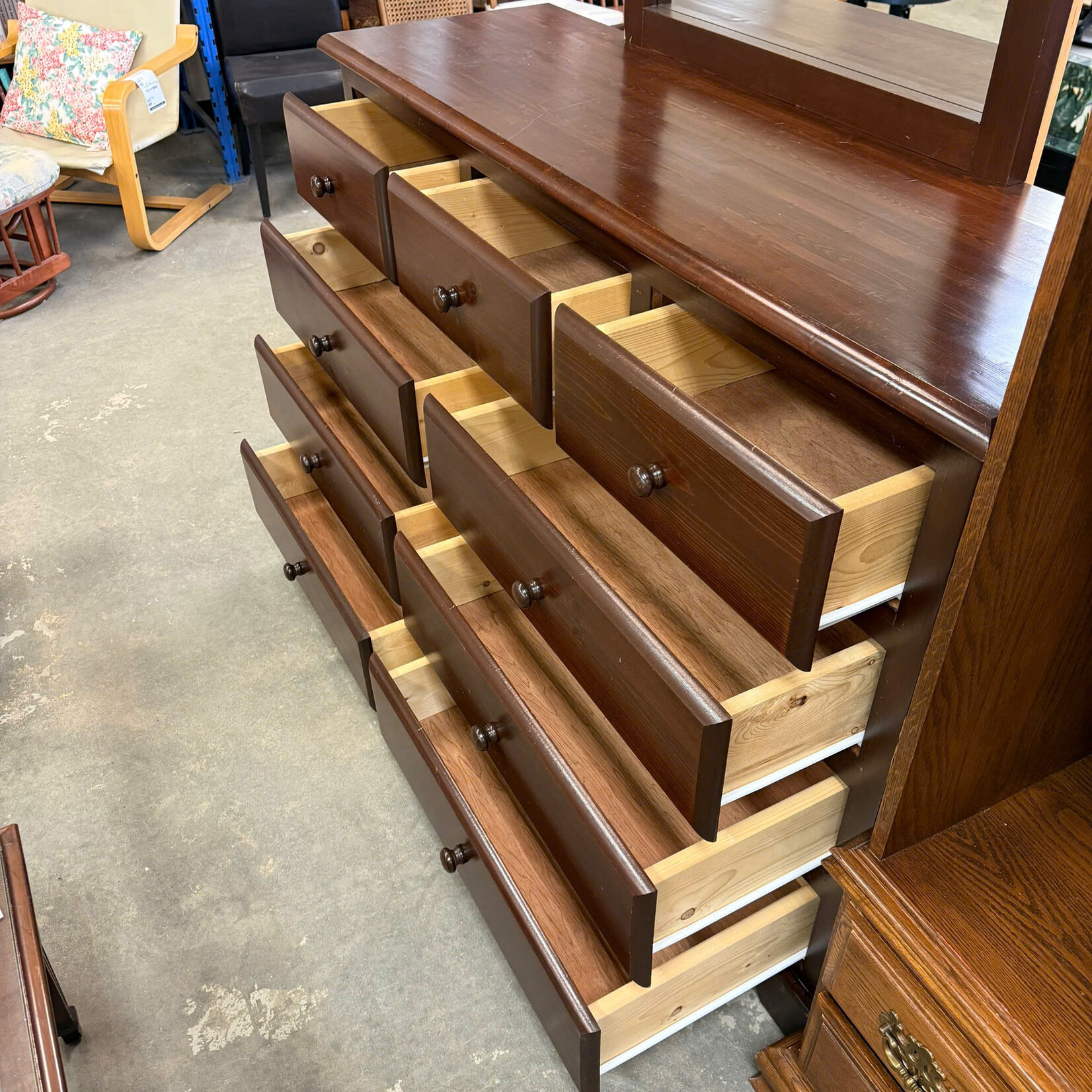 Dark Brown Wood Dresser With 9 Drawers