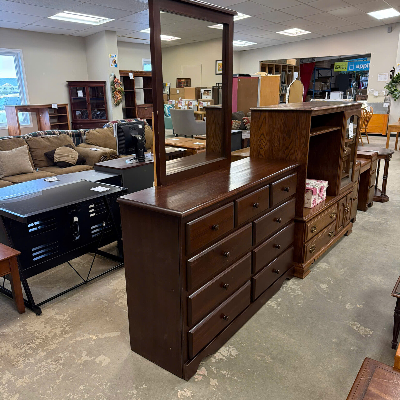 Dark Brown Wood Dresser With 9 Drawers