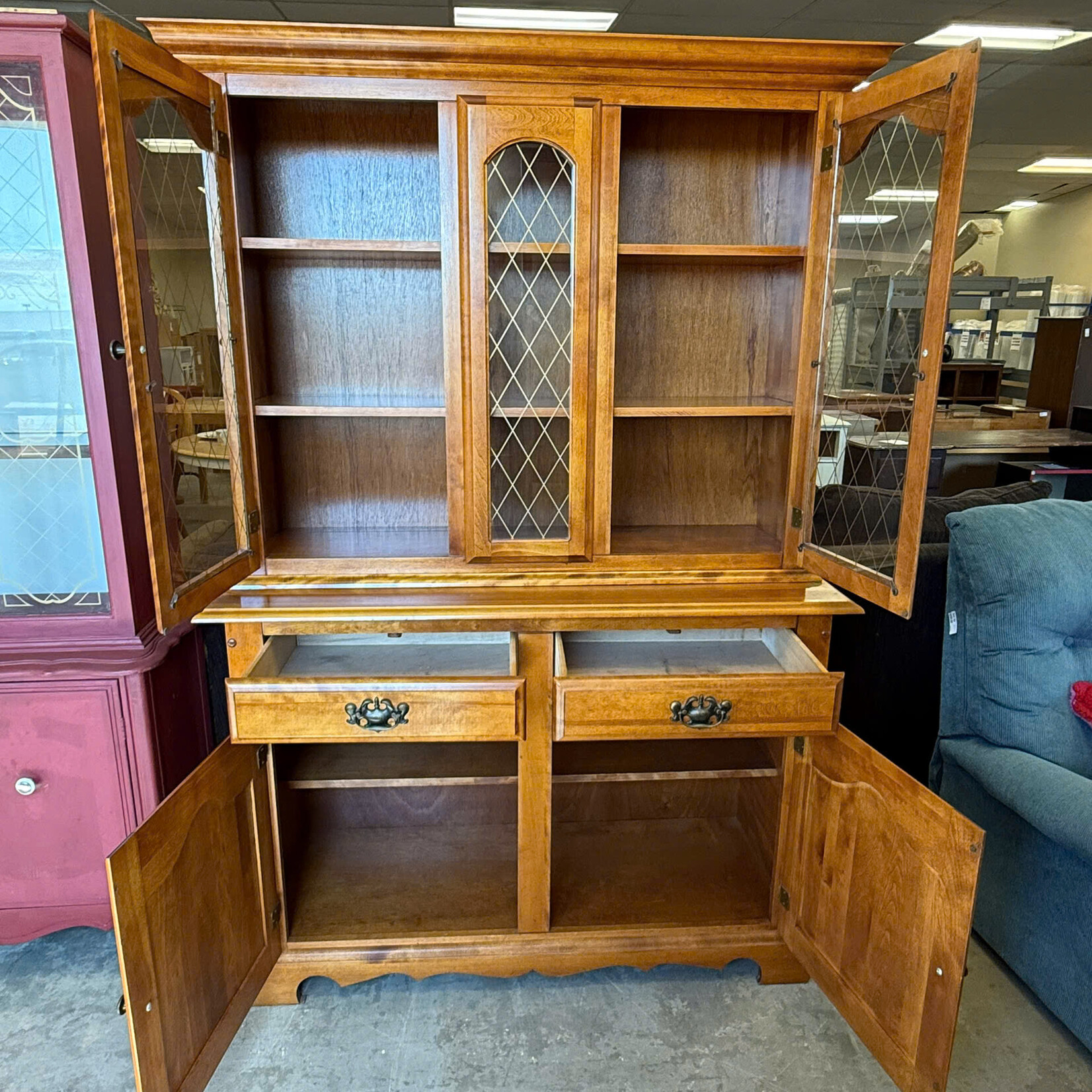 China Cabinet 3 panel Glass 2 Drawers