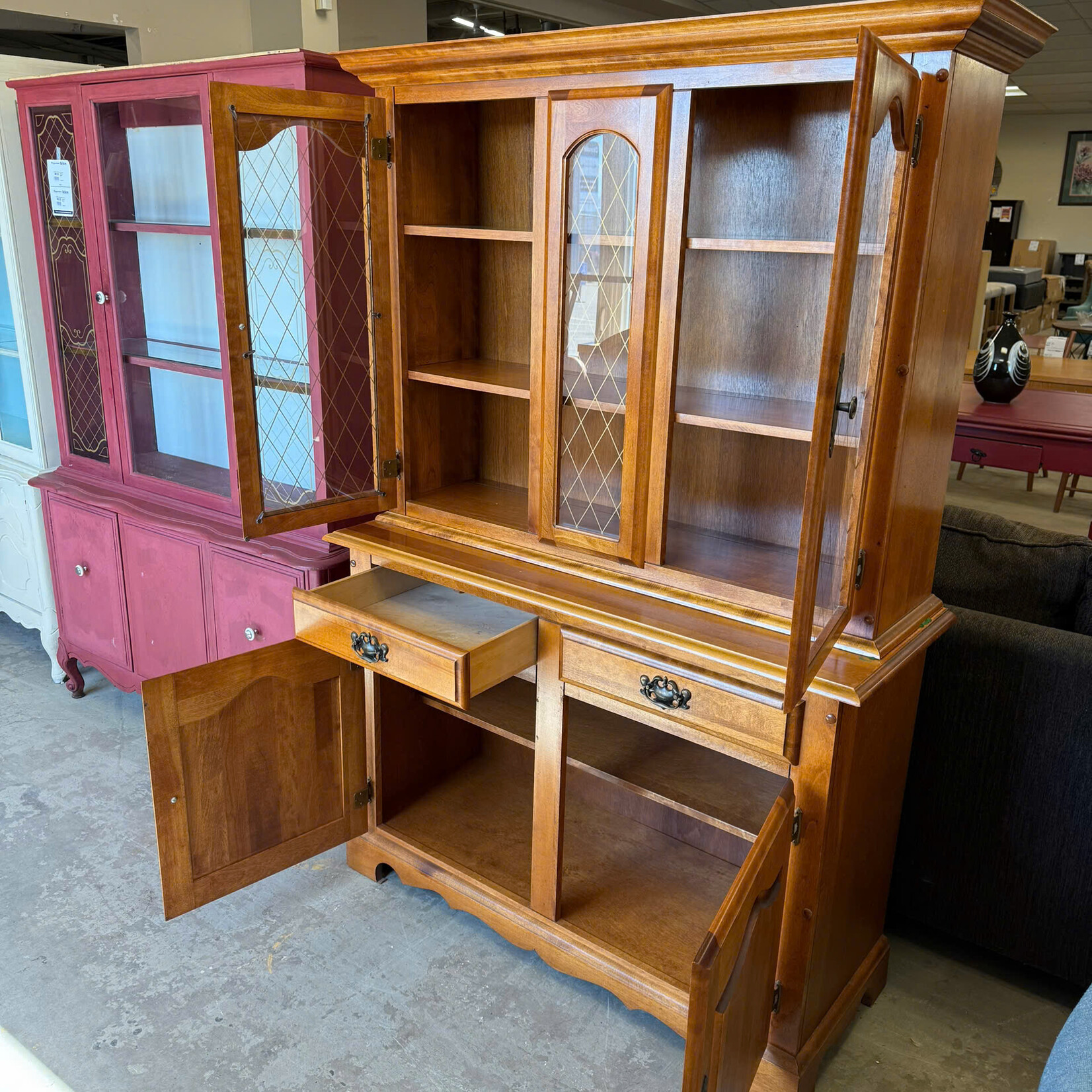China Cabinet 3 panel Glass 2 Drawers