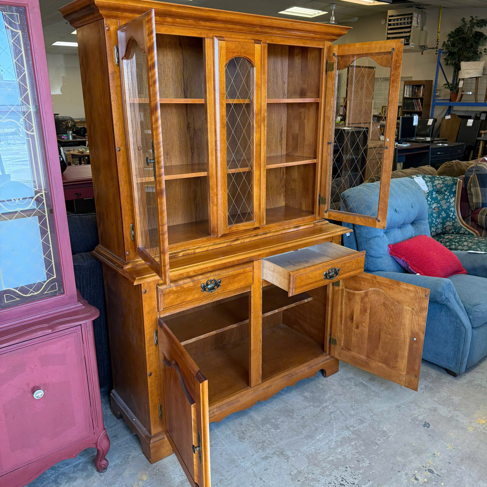 China Cabinet 3 panel Glass 2 Drawers