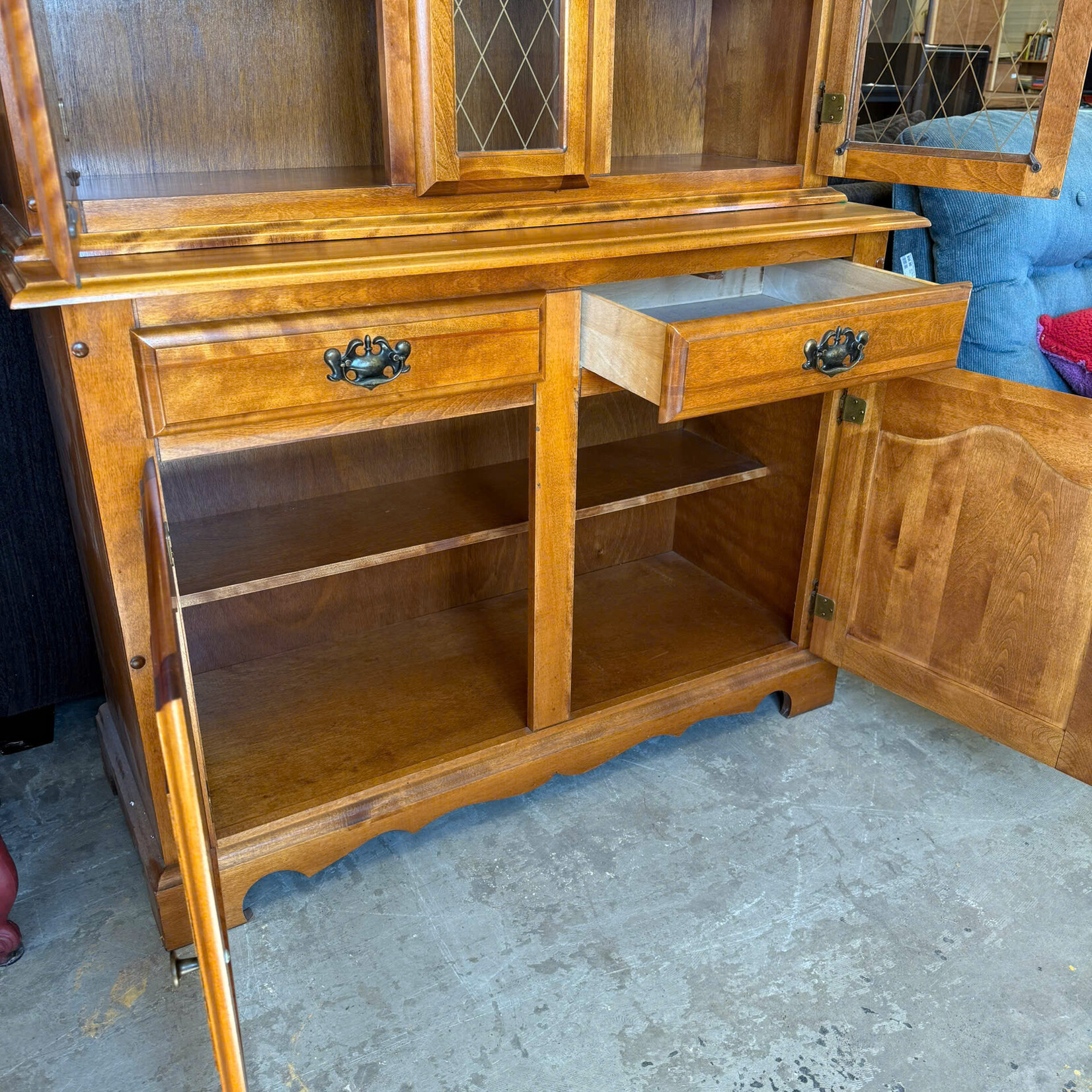 China Cabinet 3 panel Glass 2 Drawers