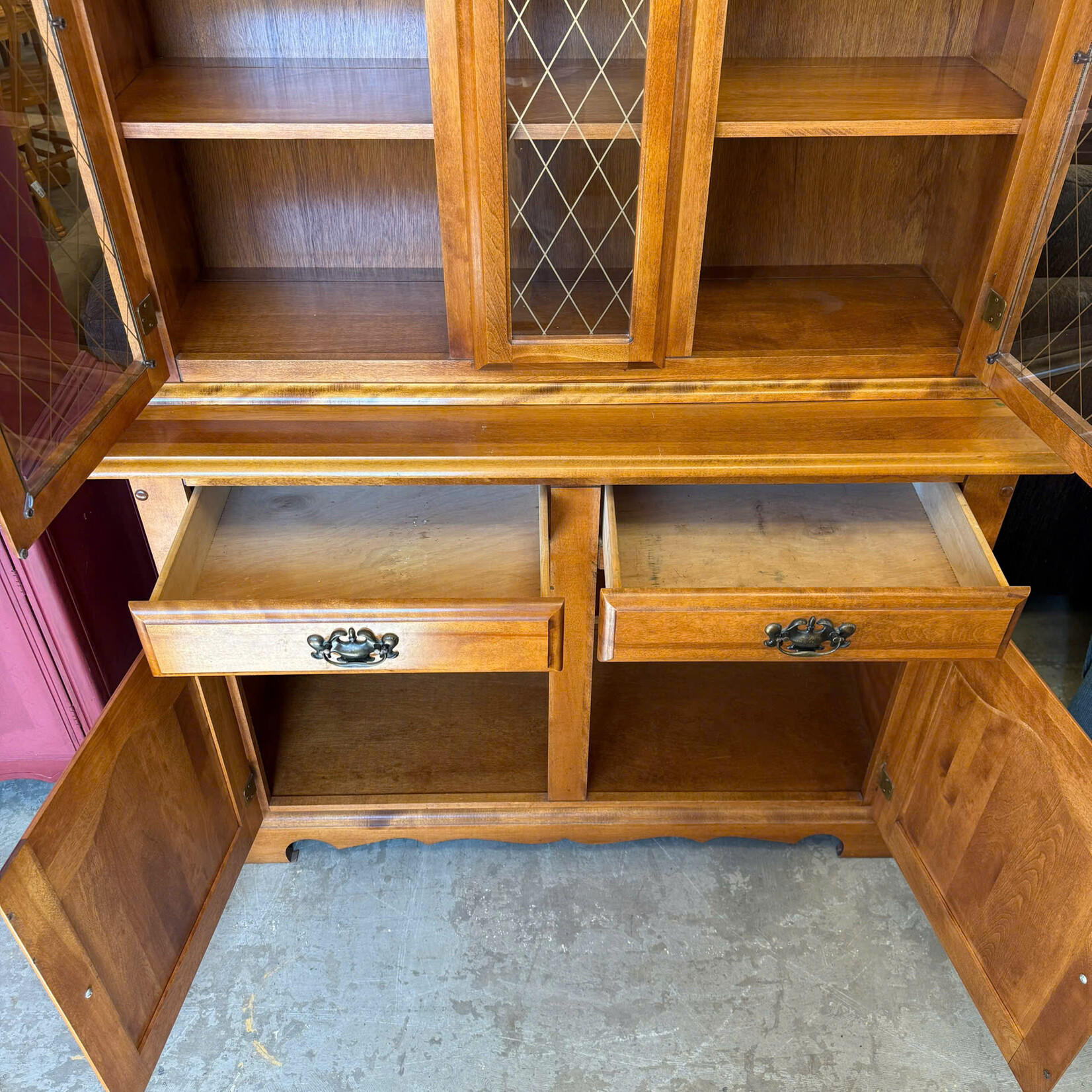 China Cabinet 3 panel Glass 2 Drawers