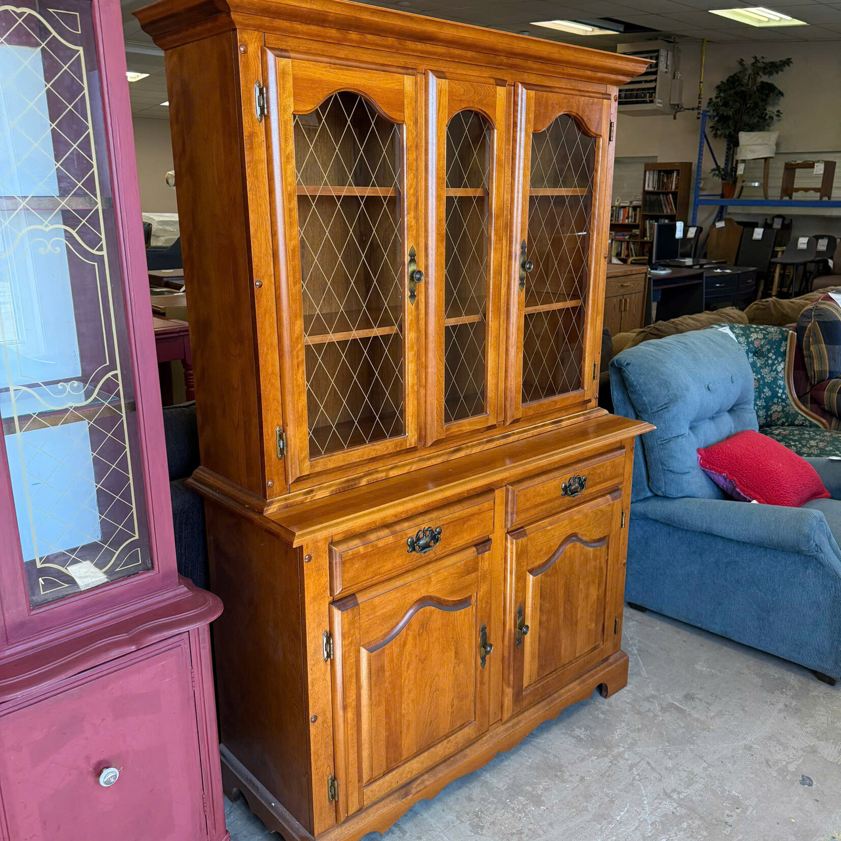 China Cabinet 3 panel Glass 2 Drawers