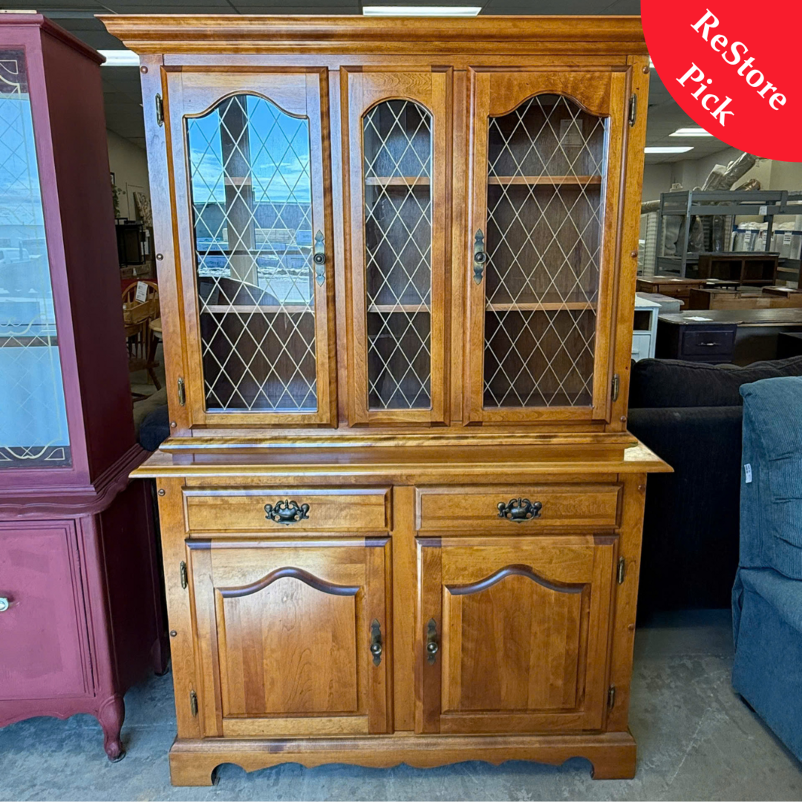 China Cabinet 3 panel Glass 2 Drawers